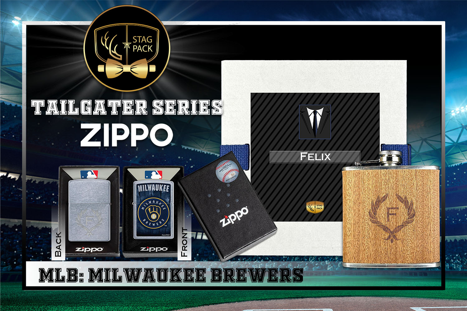 Custom Engraved Groomsmen Gift with Flask & Zippo Windproof Lighter in a Personalized Gift Box.