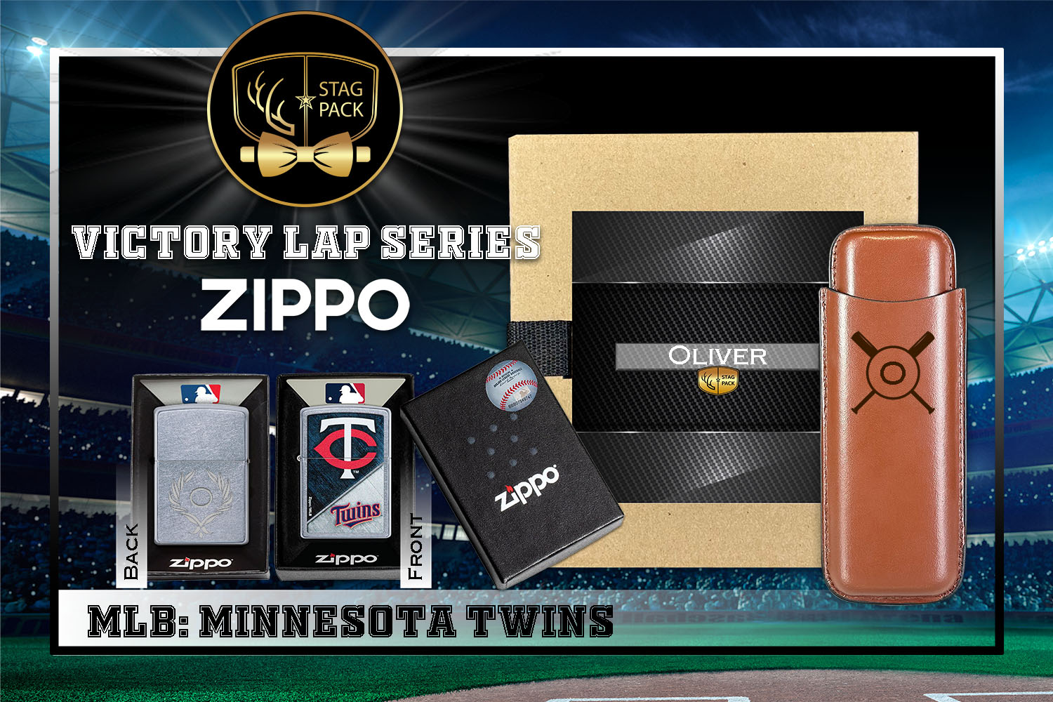 Custom Engraved Groomsmen Gift with Dual Sleeve Leather Cigar Case & Zippo Windproof Lighter in a Personalized Gift Box.