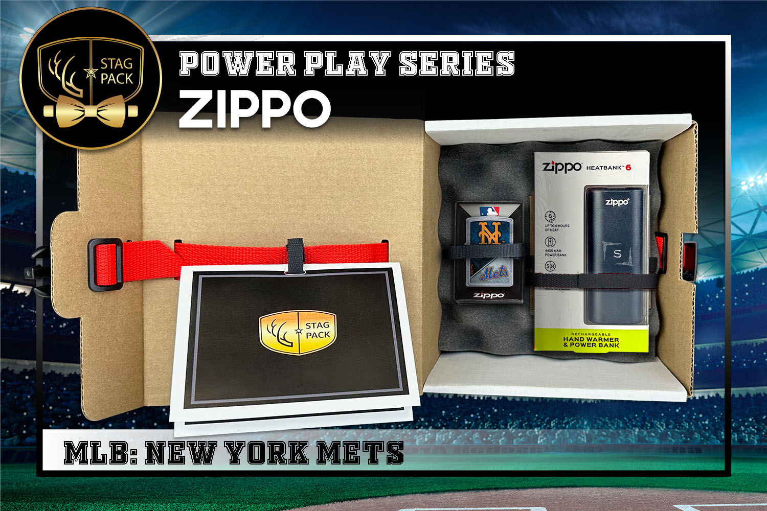 Custom Engraved Groomsmen Gift with MLB Zippo Windproof lighter & Heatbank in a Personalized Gift Box with a Message Card.