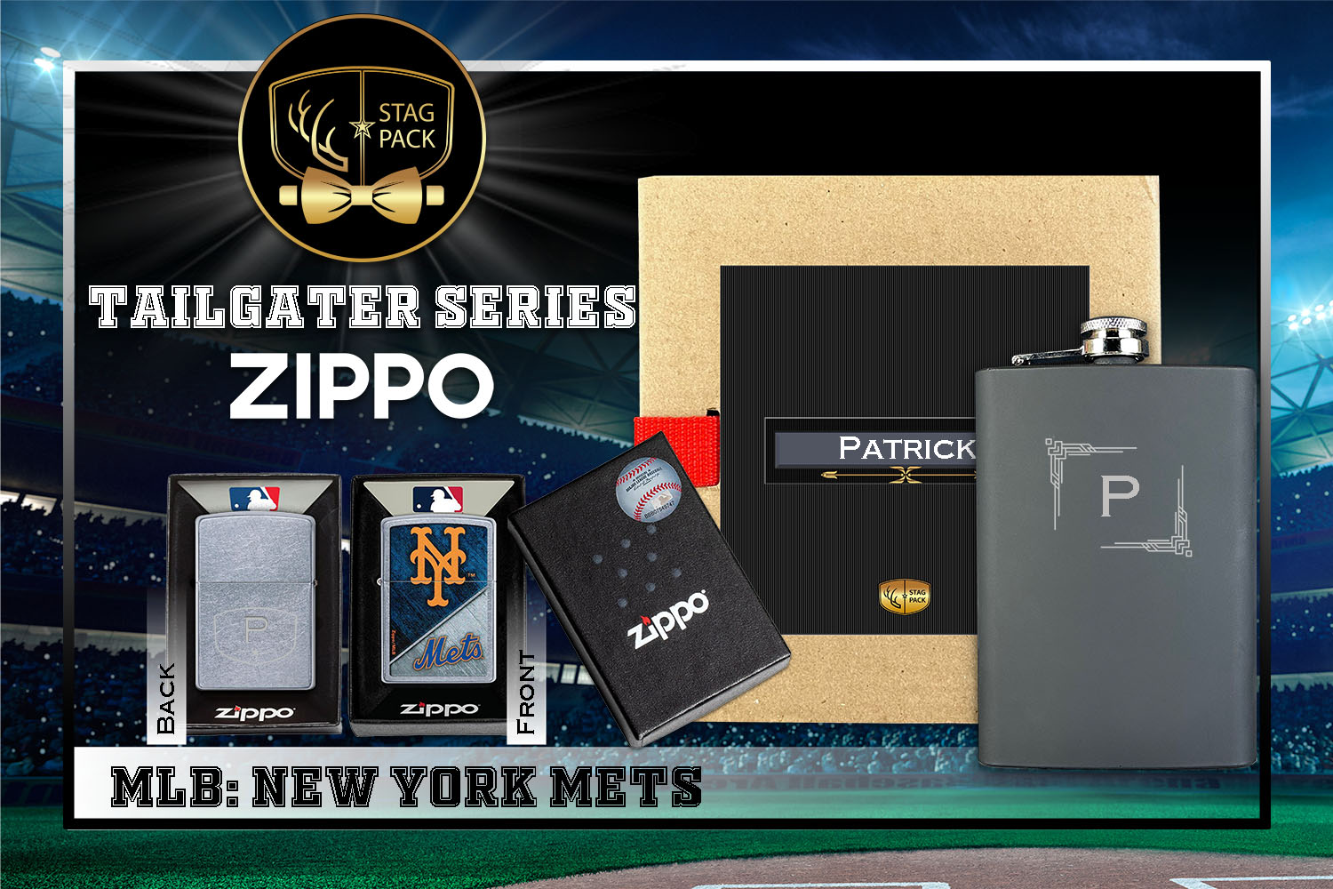 Custom Engraved Groomsmen Gift with Flask & Zippo Windproof Lighter in a Personalized Gift Box.