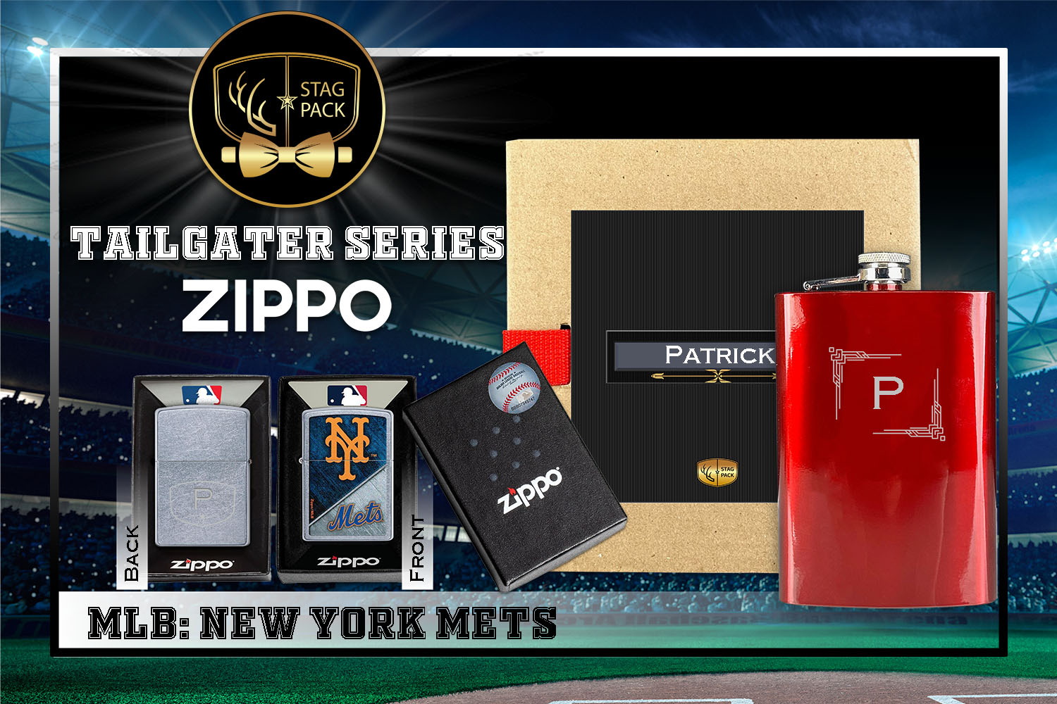 Custom Engraved Groomsmen Gift with Flask & Zippo Windproof Lighter in a Personalized Gift Box.