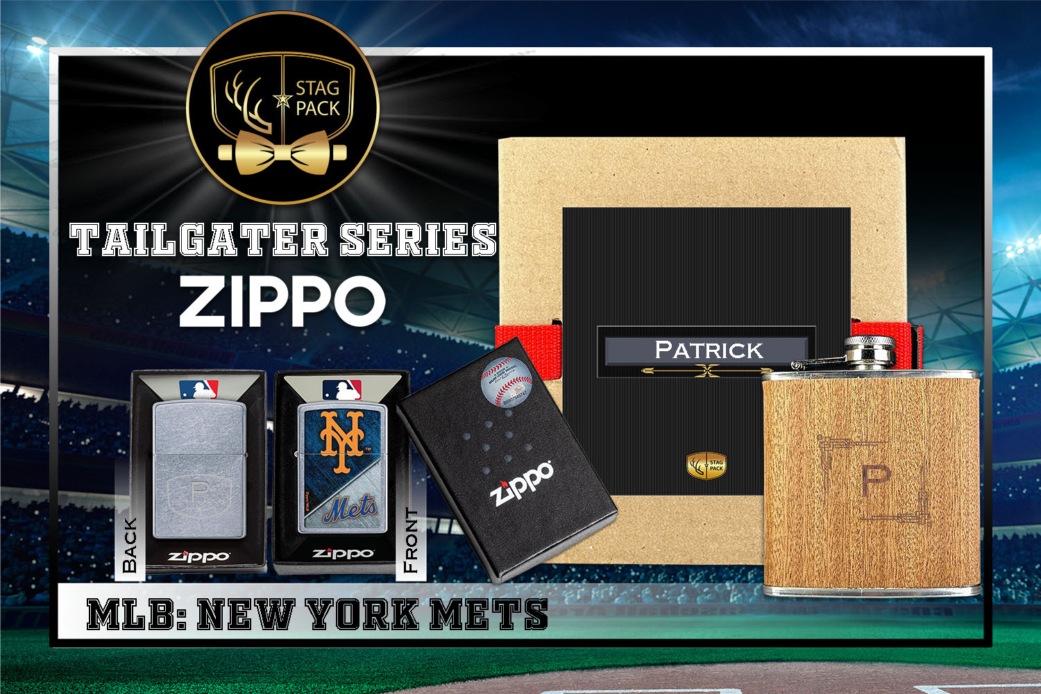 Custom Engraved Groomsmen Gift with Flask & Zippo Windproof Lighter in a Personalized Gift Box.