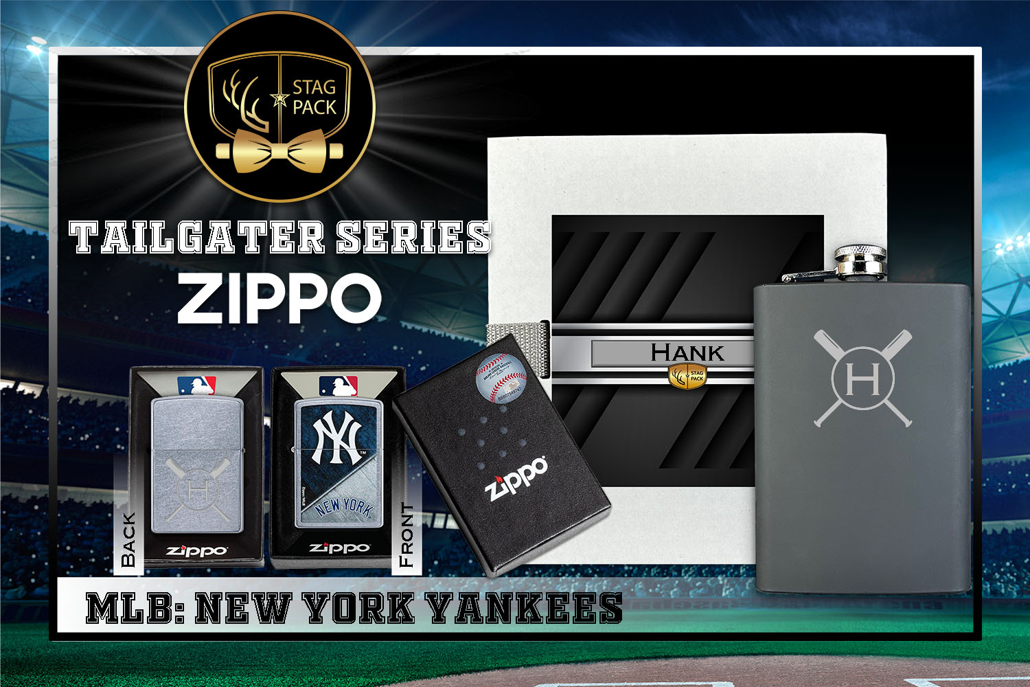 Custom Engraved Groomsmen Gift with Flask & Zippo Windproof Lighter in a Personalized Gift Box.