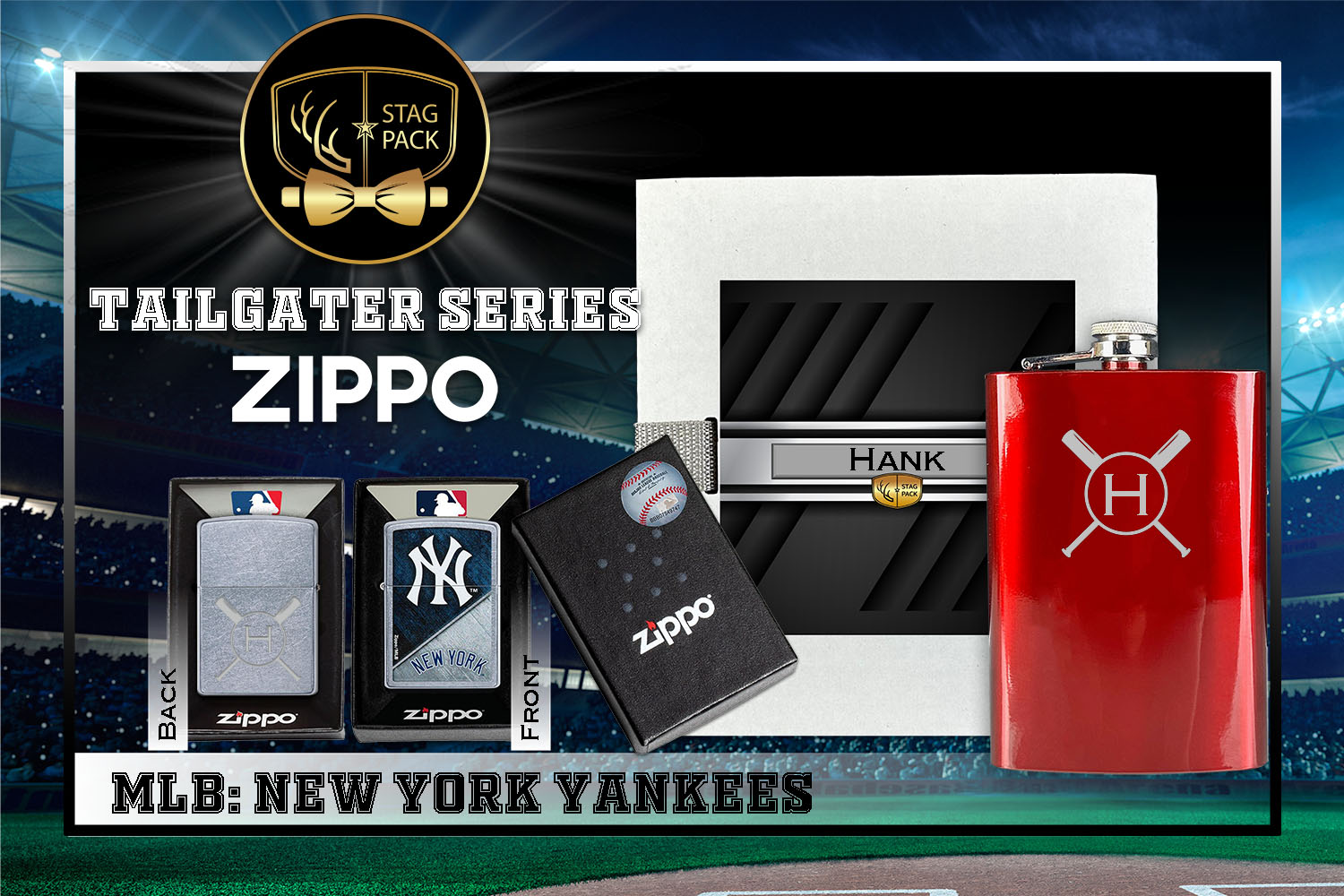 Custom Engraved Groomsmen Gift with Flask & Zippo Windproof Lighter in a Personalized Gift Box.