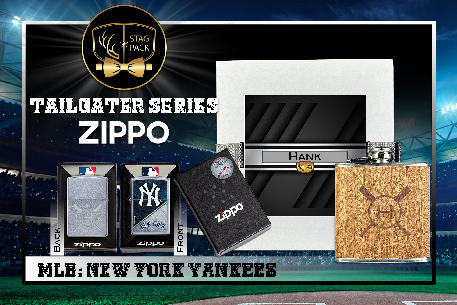 Custom Engraved Groomsmen Gift with Flask & Zippo Windproof Lighter in a Personalized Gift Box.