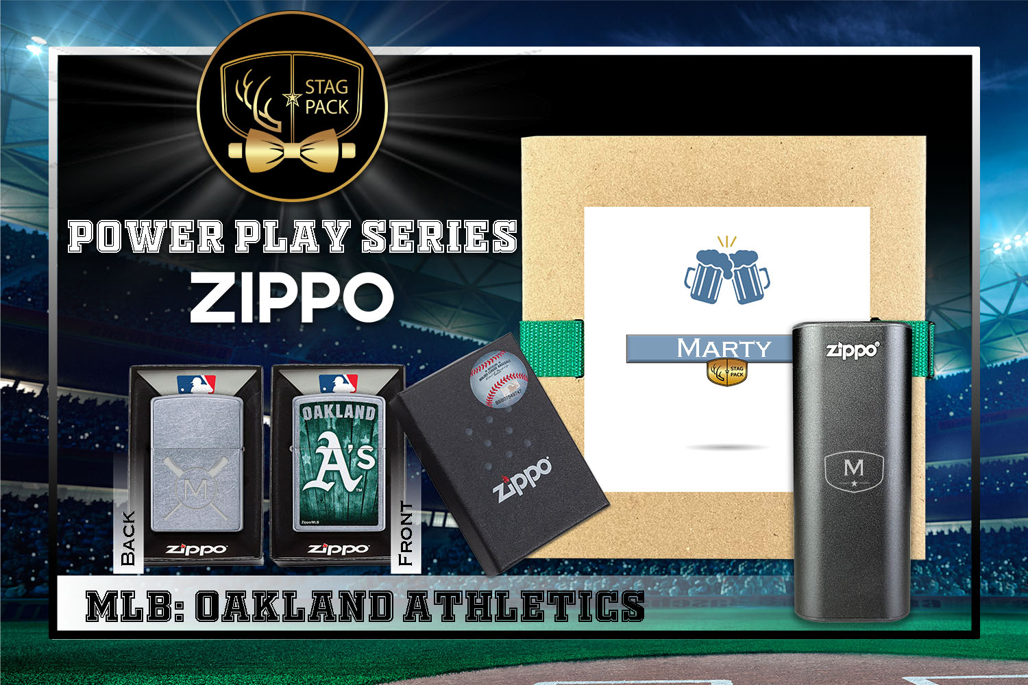 Custom Engraved Groomsmen Gift with MLB Zippo Windproof Lighter& Heatbank in a Personalized Gift Box.