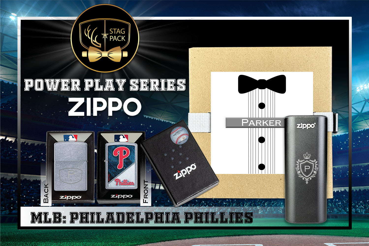 Custom Engraved Groomsmen Gift with MLB Zippo Windproof Lighter& Heatbank in a Personalized Gift Box.