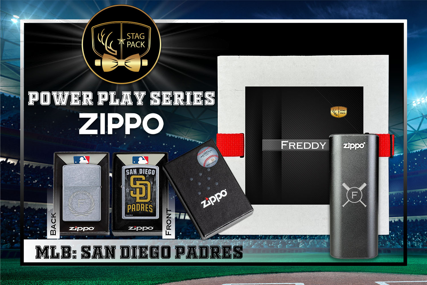 Custom Engraved Groomsmen Gift with MLB Zippo Windproof Lighter& Heatbank in a Personalized Gift Box.