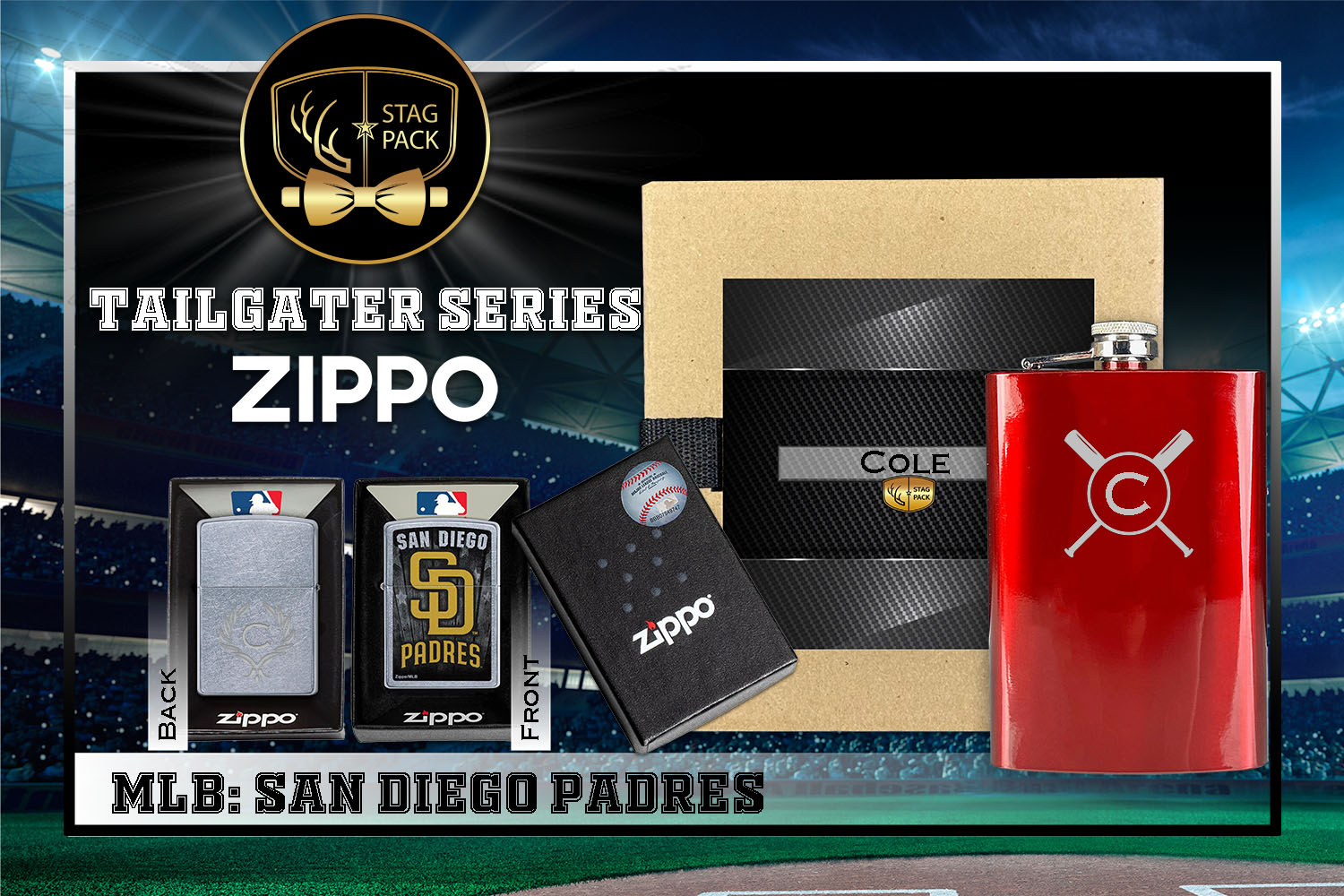 Custom Engraved Groomsmen Gift with Flask & Zippo Windproof Lighter in a Personalized Gift Box.