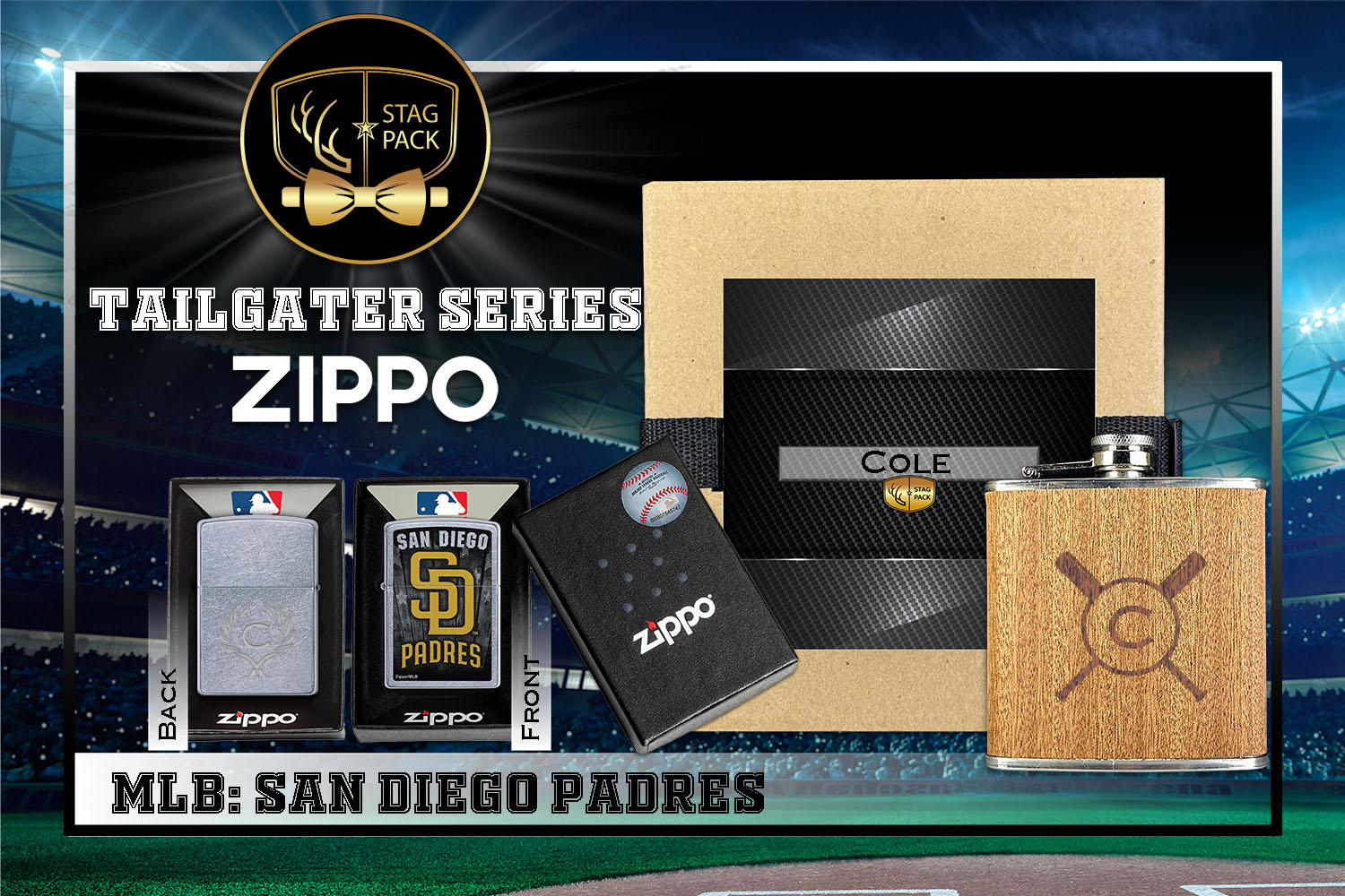 Custom Engraved Groomsmen Gift with Flask & Zippo Windproof Lighter in a Personalized Gift Box.