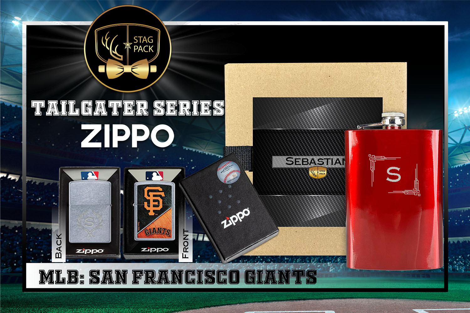 Custom Engraved Groomsmen Gift with Flask & Zippo Windproof Lighter in a Personalized Gift Box.