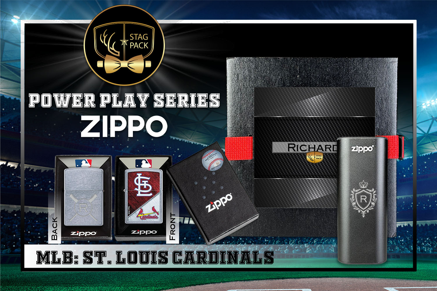 Custom Engraved Groomsmen Gift with MLB Zippo Windproof Lighter& Heatbank in a Personalized Gift Box.