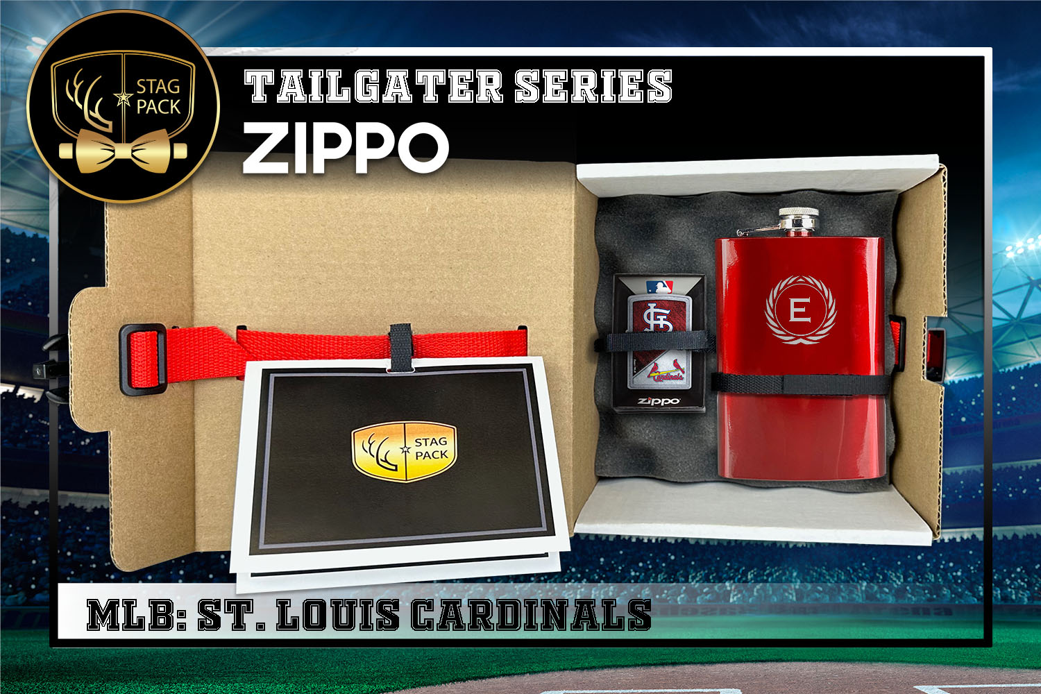 Custom Engraved Groomsmen Gift with Flask & Zippo packaged in a Personalized Gift Box with Message Card.