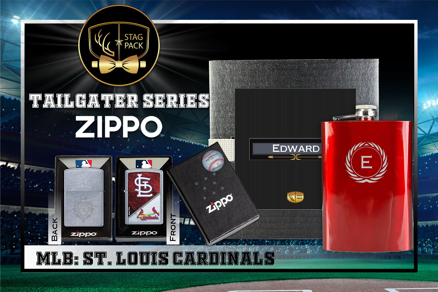 Custom Engraved Groomsmen Gift with Flask & Zippo Windproof Lighter in a Personalized Gift Box.
