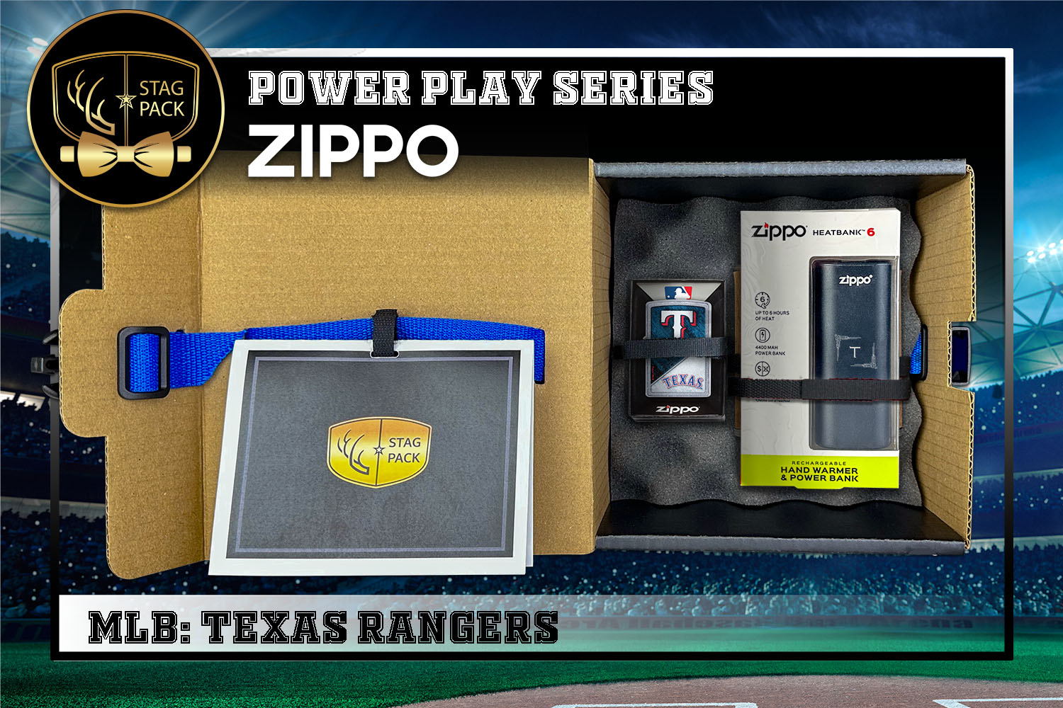 Custom Engraved Groomsmen Gift with MLB Zippo Windproof lighter & Heatbank in a Personalized Gift Box with a Message Card.