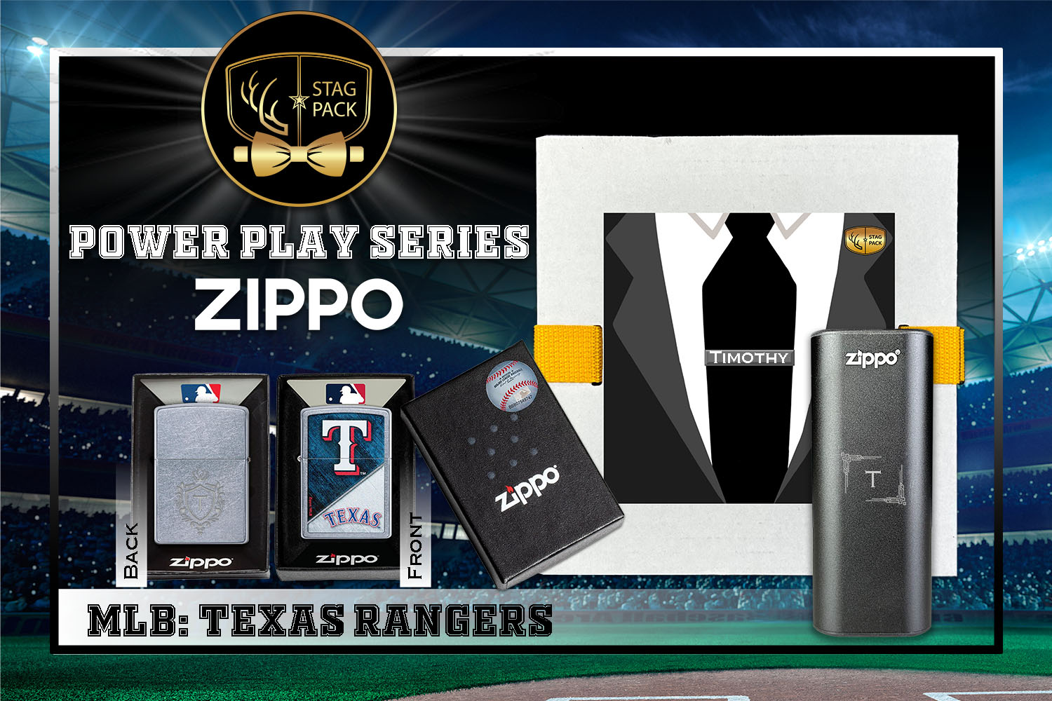 Custom Engraved Groomsmen Gift with MLB Zippo Windproof Lighter& Heatbank in a Personalized Gift Box.