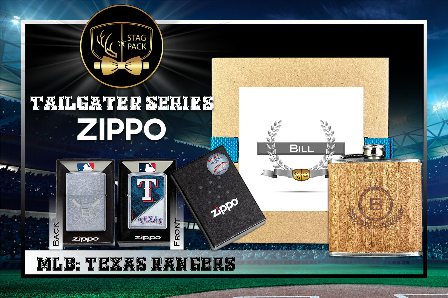 Custom Engraved Groomsmen Gift with Flask & Zippo Windproof Lighter in a Personalized Gift Box.