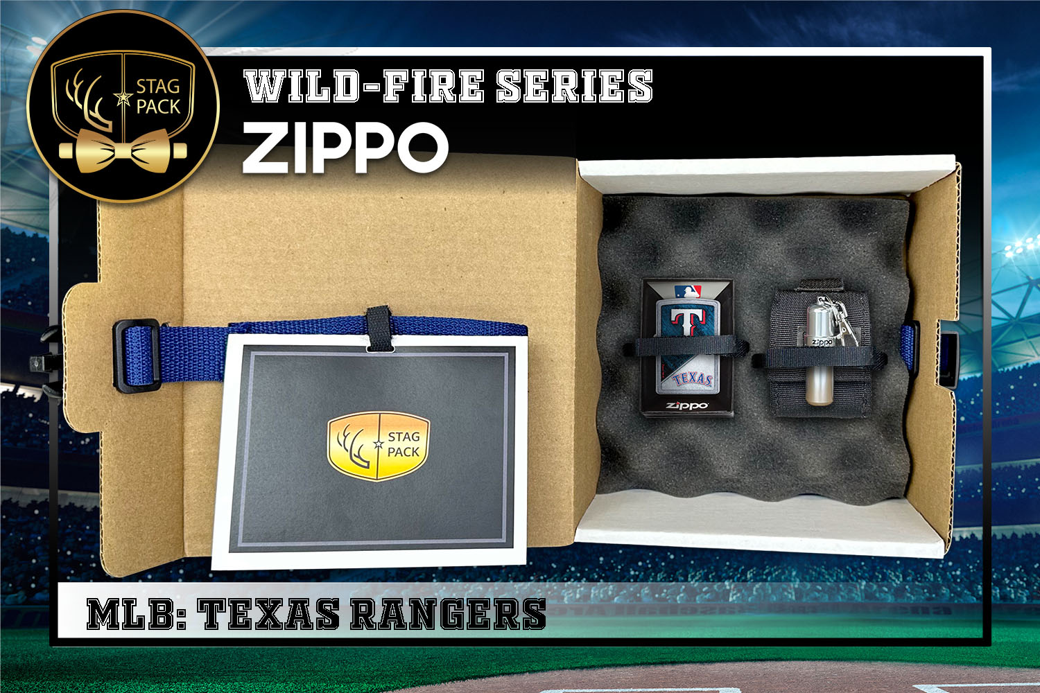 Custom Engraved Groomsmen Gift with MLB Windproof Zippo Lighter, a Fluid Canister and Pouch packaged in a Personalized Gift Box with a Message Card.