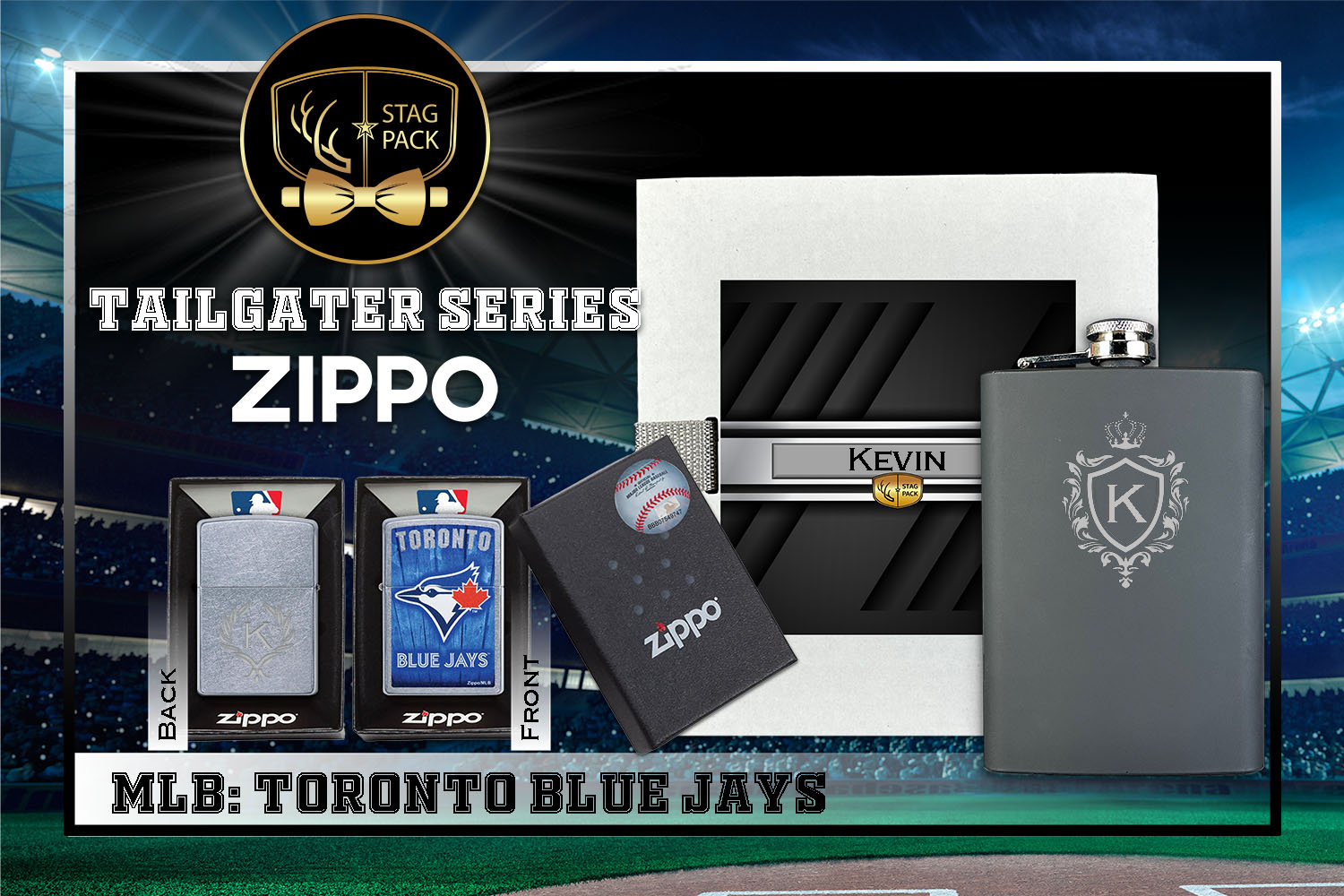 Custom Engraved Groomsmen Gift with Flask & Zippo Windproof Lighter in a Personalized Gift Box.