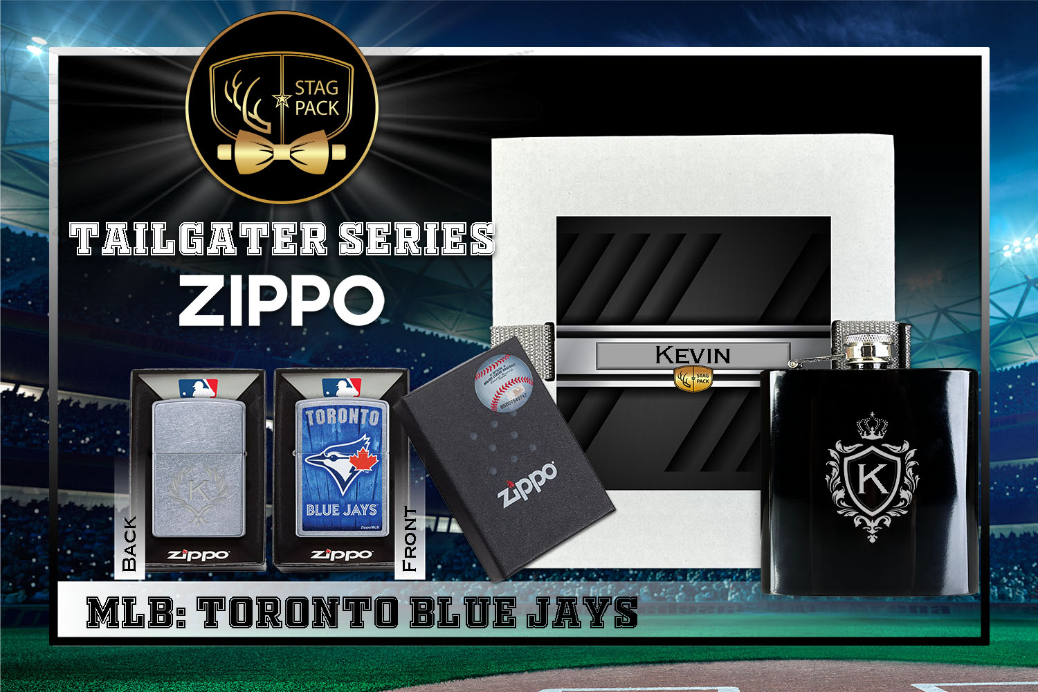 Custom Engraved Groomsmen Gift with Flask & Zippo Windproof Lighter in a Personalized Gift Box.