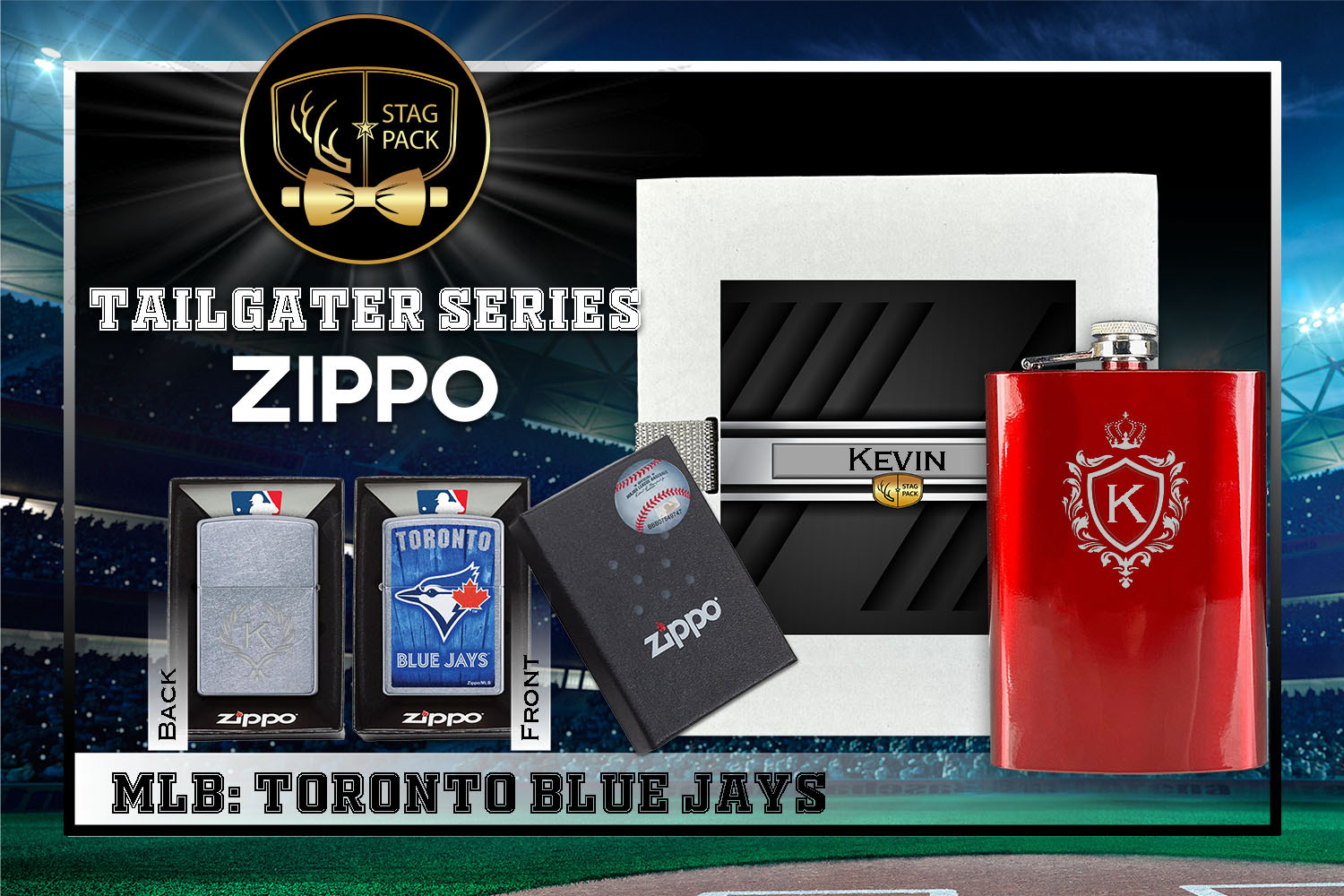 Custom Engraved Groomsmen Gift with Flask & Zippo Windproof Lighter in a Personalized Gift Box.