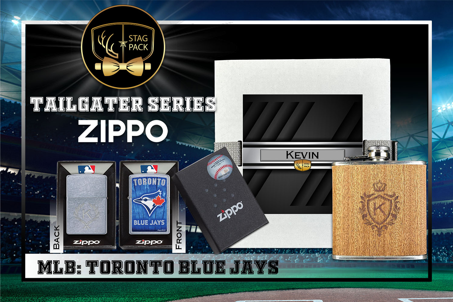 Custom Engraved Groomsmen Gift with Flask & Zippo Windproof Lighter in a Personalized Gift Box.