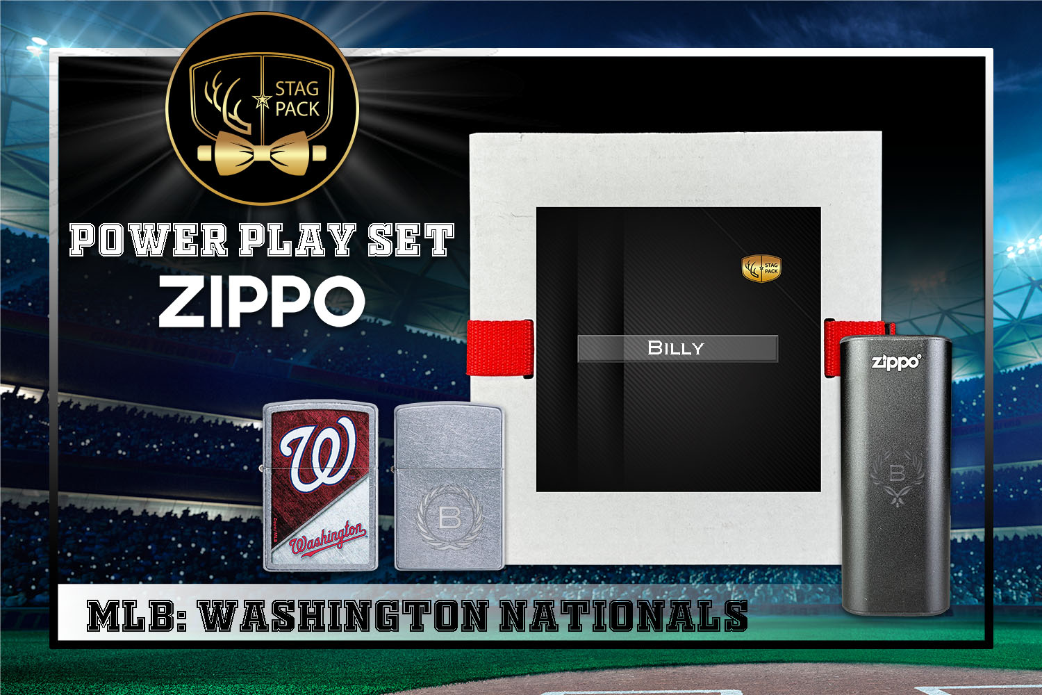 Custom Engraved Groomsmen Gift with MLB Zippo Windproof Lighter& Heatbank in a Personalized Gift Box.