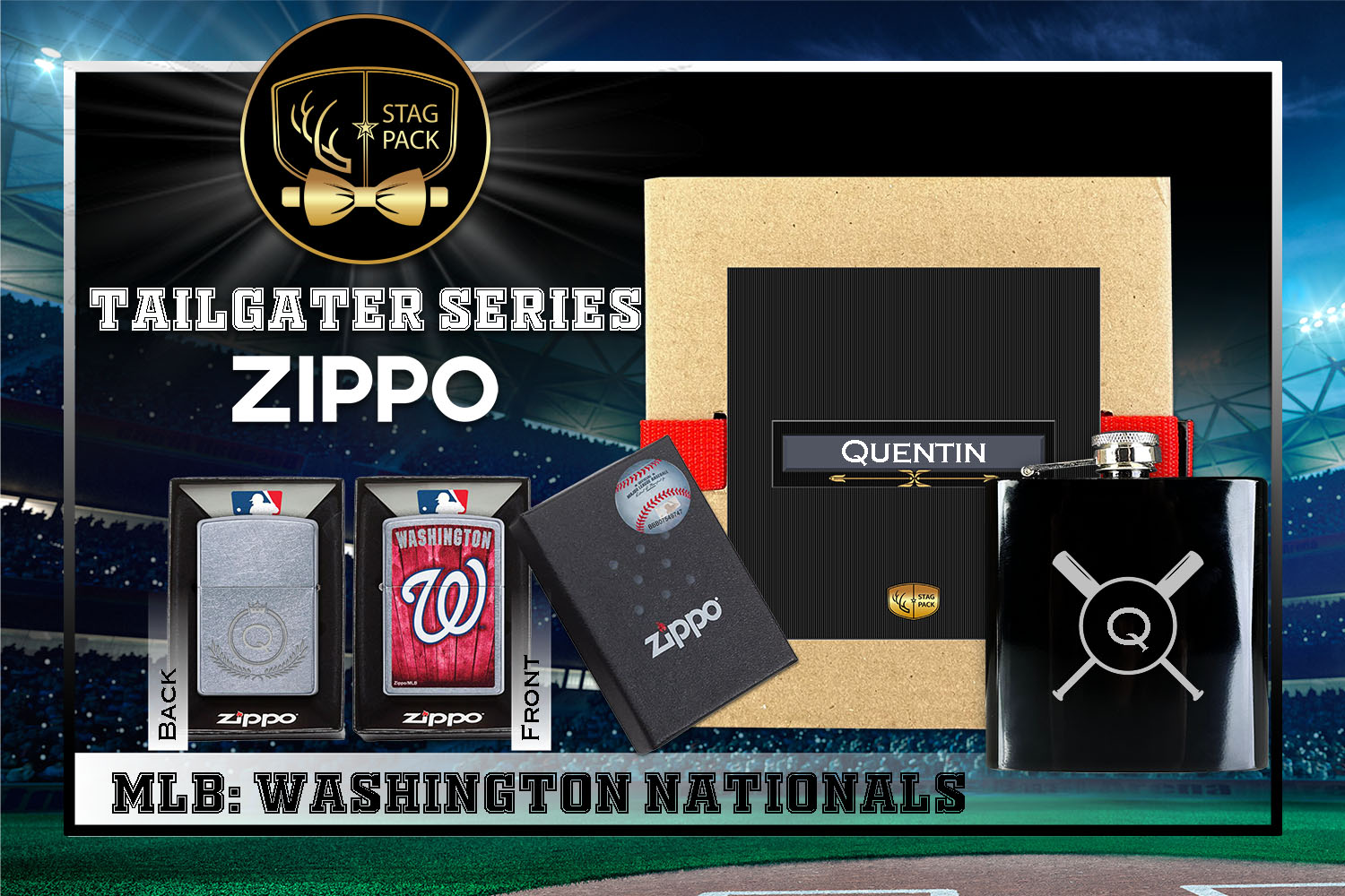 Custom Engraved Groomsmen Gift with Flask & Zippo Windproof Lighter in a Personalized Gift Box.