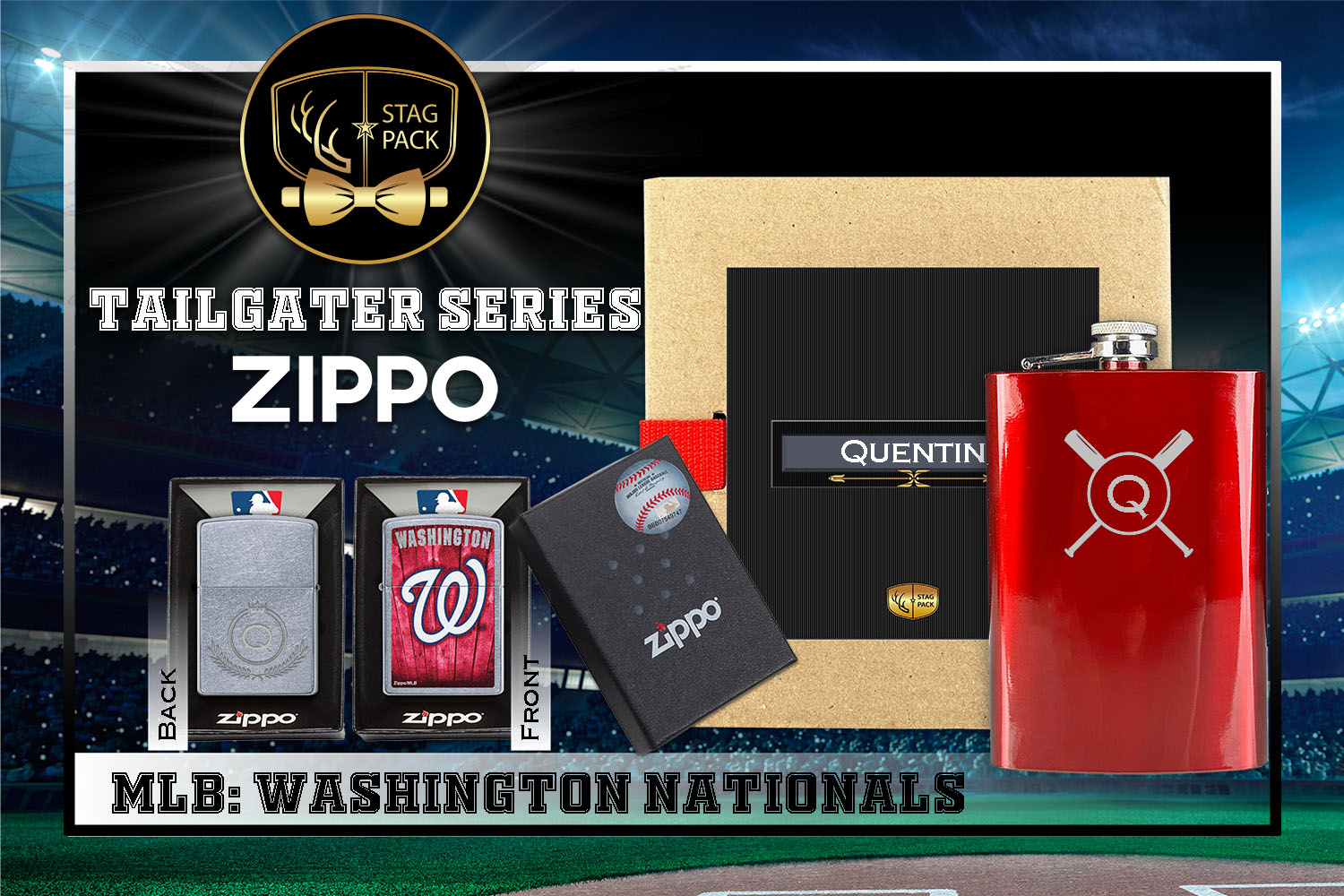 Custom Engraved Groomsmen Gift with Flask & Zippo Windproof Lighter in a Personalized Gift Box.