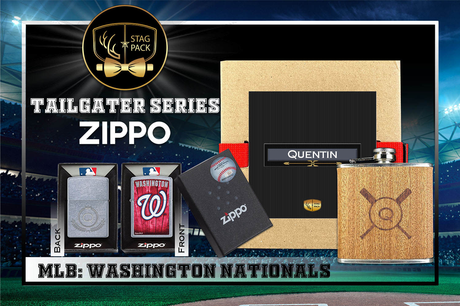 Custom Engraved Groomsmen Gift with Flask & Zippo Windproof Lighter in a Personalized Gift Box.