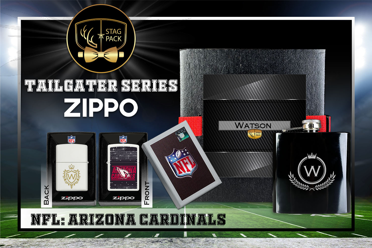 Custom Engraved Groomsmen Gift with Flask & Zippo Windproof Lighter in a Personalized Gift Box.
