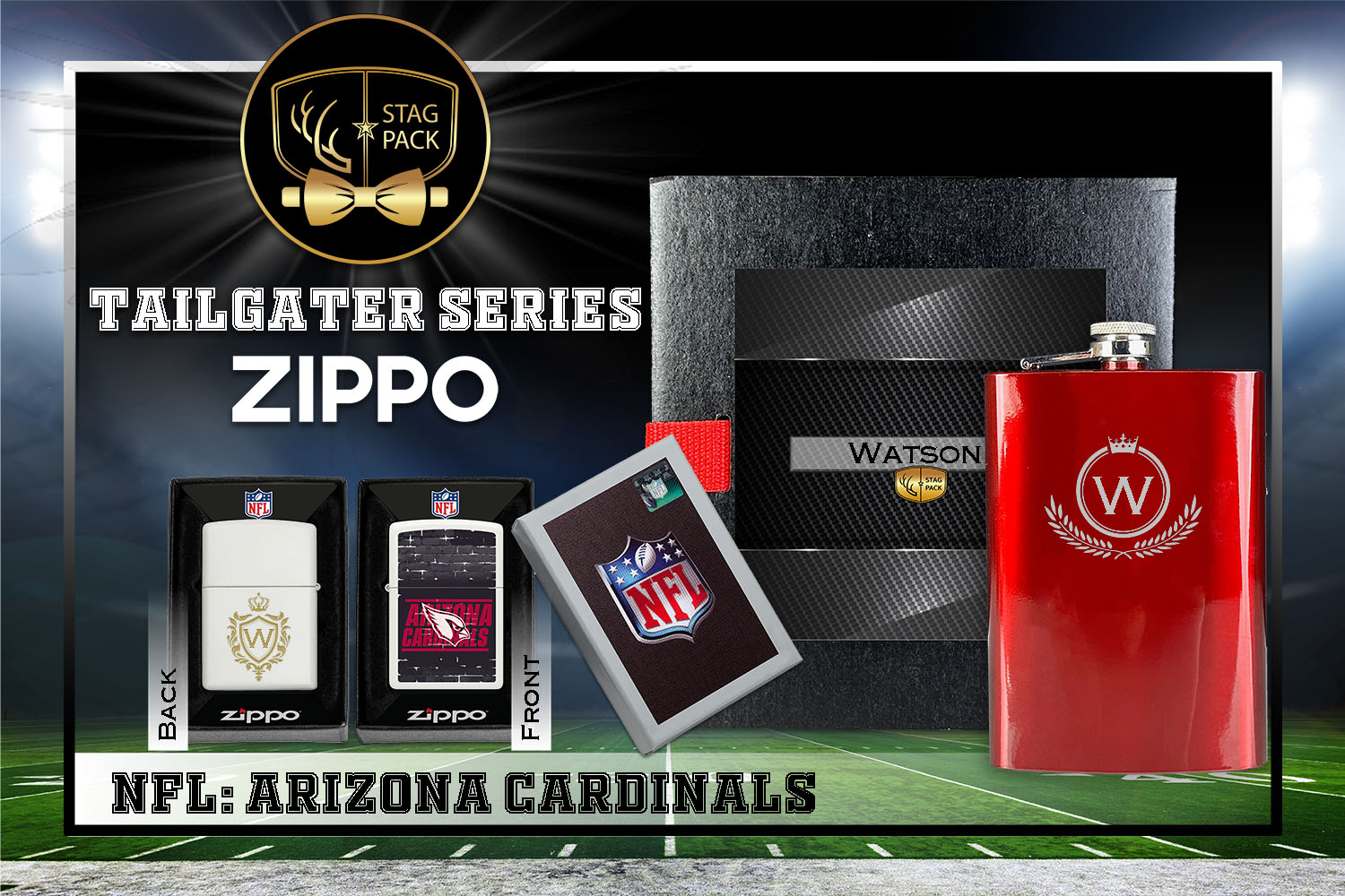Custom Engraved Groomsmen Gift with Flask & Zippo Windproof Lighter in a Personalized Gift Box.