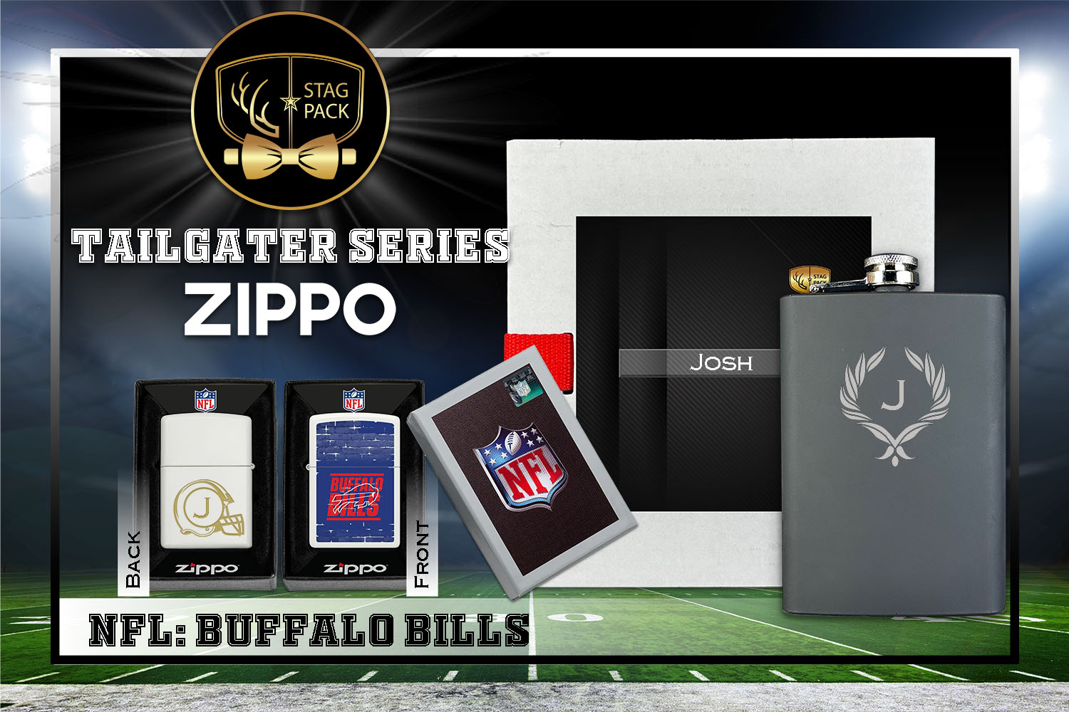 Custom Engraved Groomsmen Gift with Flask & Zippo Windproof Lighter in a Personalized Gift Box.