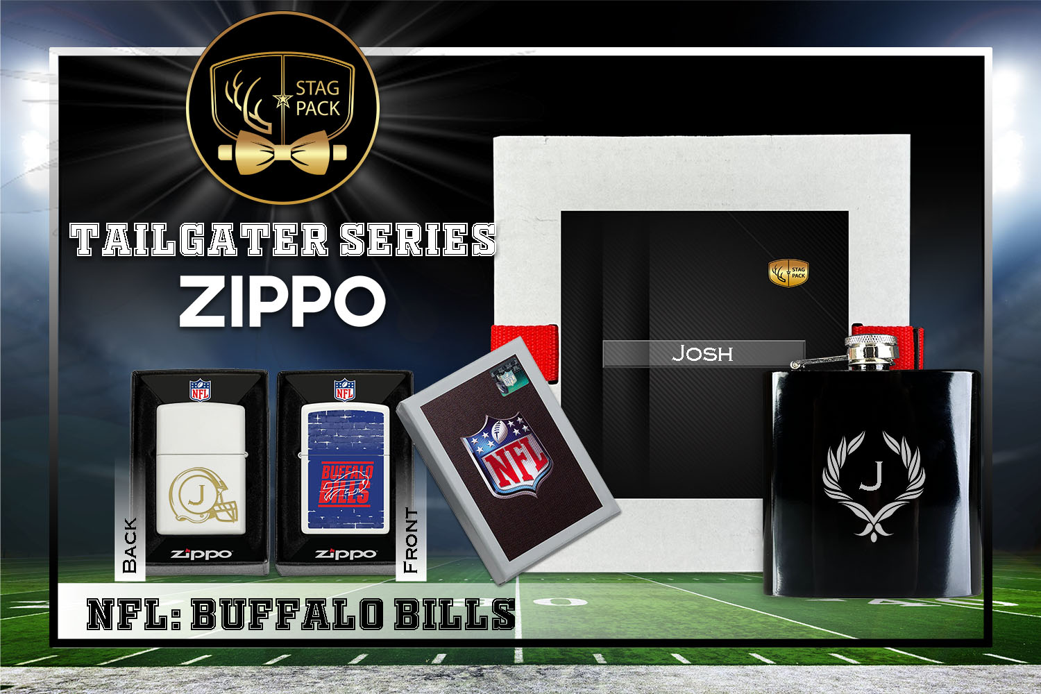 Custom Engraved Groomsmen Gift with Flask & Zippo Windproof Lighter in a Personalized Gift Box.