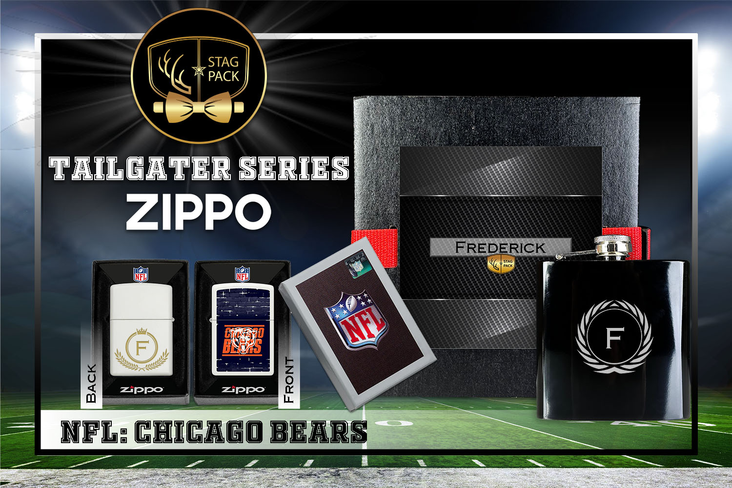 Custom Engraved Groomsmen Gift with Flask & Zippo Windproof Lighter in a Personalized Gift Box.
