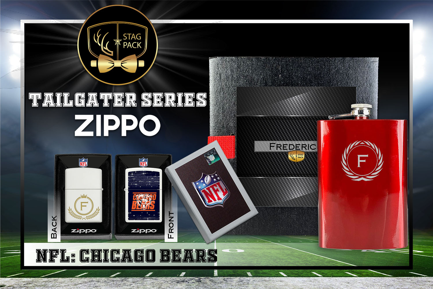 Custom Engraved Groomsmen Gift with Flask & Zippo Windproof Lighter in a Personalized Gift Box.