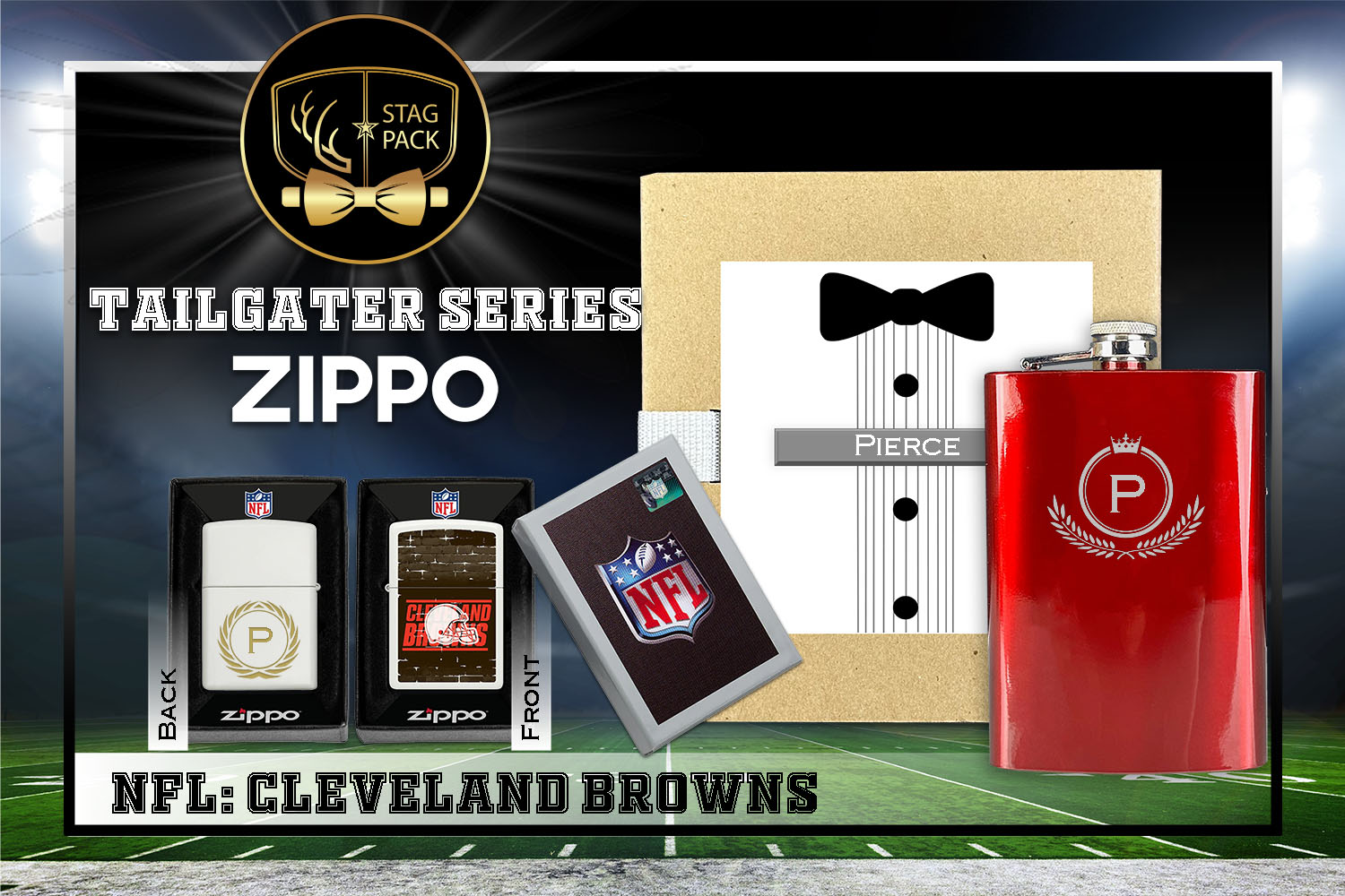 Custom Engraved Groomsmen Gift with Flask & Zippo Windproof Lighter in a Personalized Gift Box.
