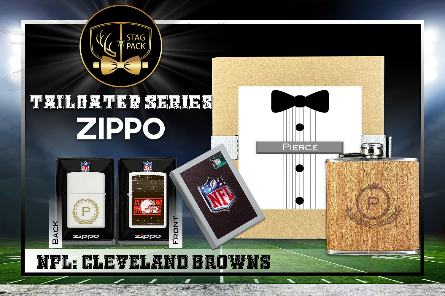 Custom Engraved Groomsmen Gift with Flask & Zippo Windproof Lighter in a Personalized Gift Box.