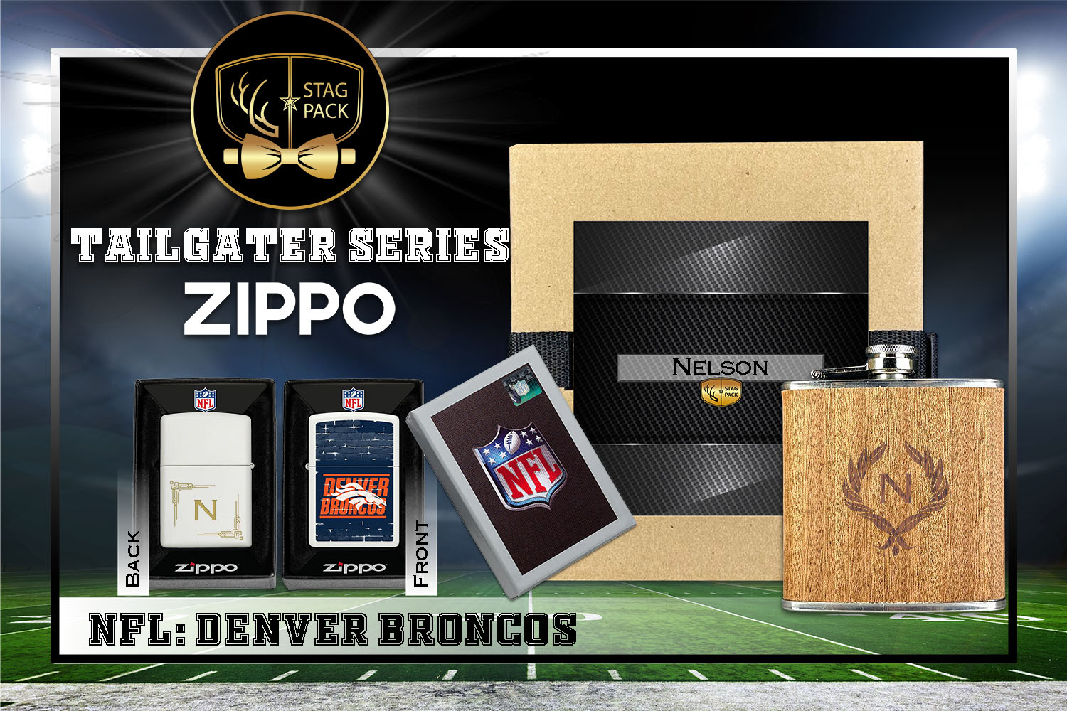 Custom Engraved Groomsmen Gift with Flask & Zippo Windproof Lighter in a Personalized Gift Box.