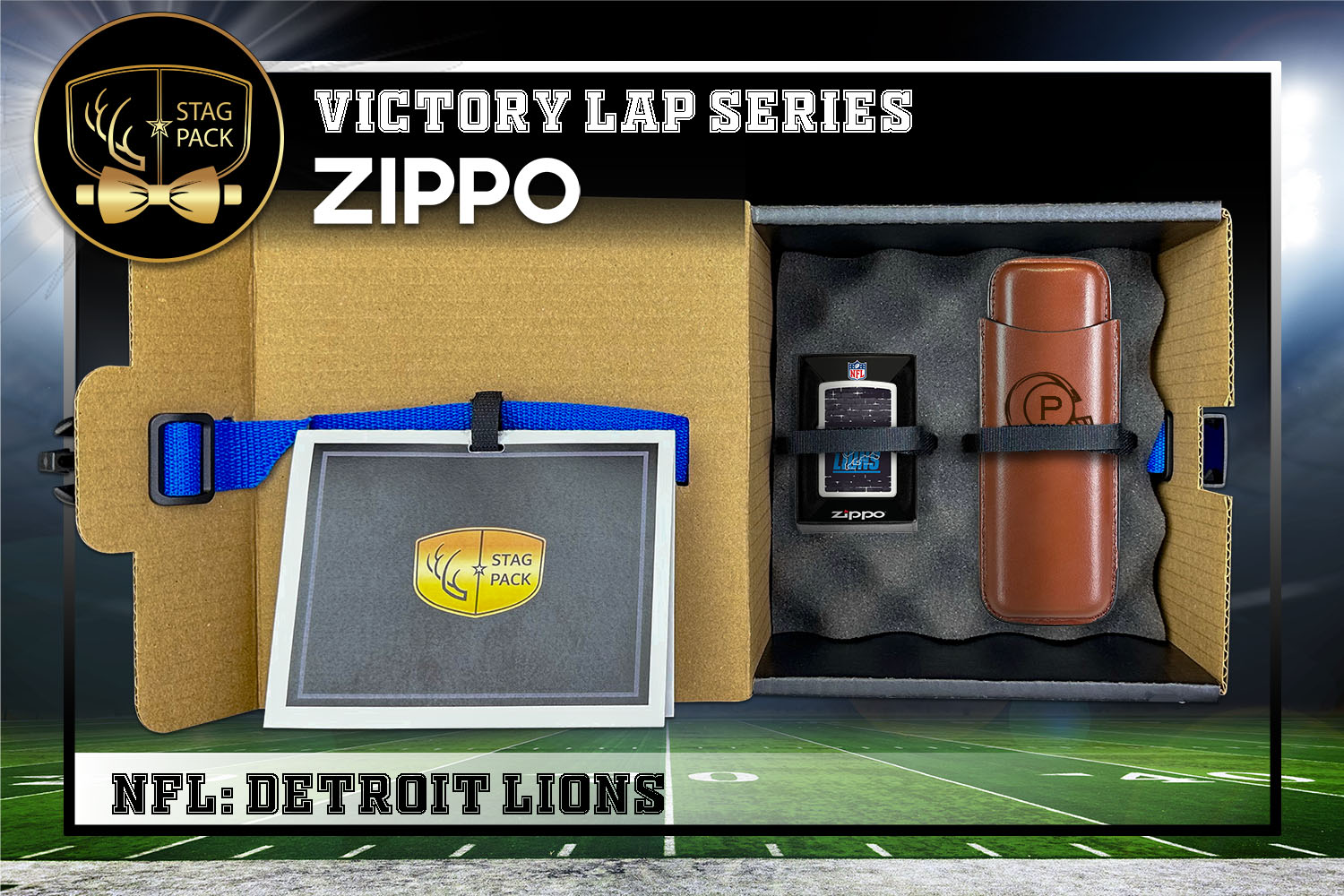 Custom Engraved Groomsmen Gift with Leather Cigar Case & Zippo packaged in a Personalized Gift Box with Message Card.