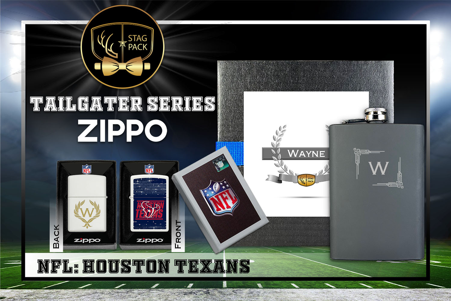 Custom Engraved Groomsmen Gift with Flask & Zippo Windproof Lighter in a Personalized Gift Box.