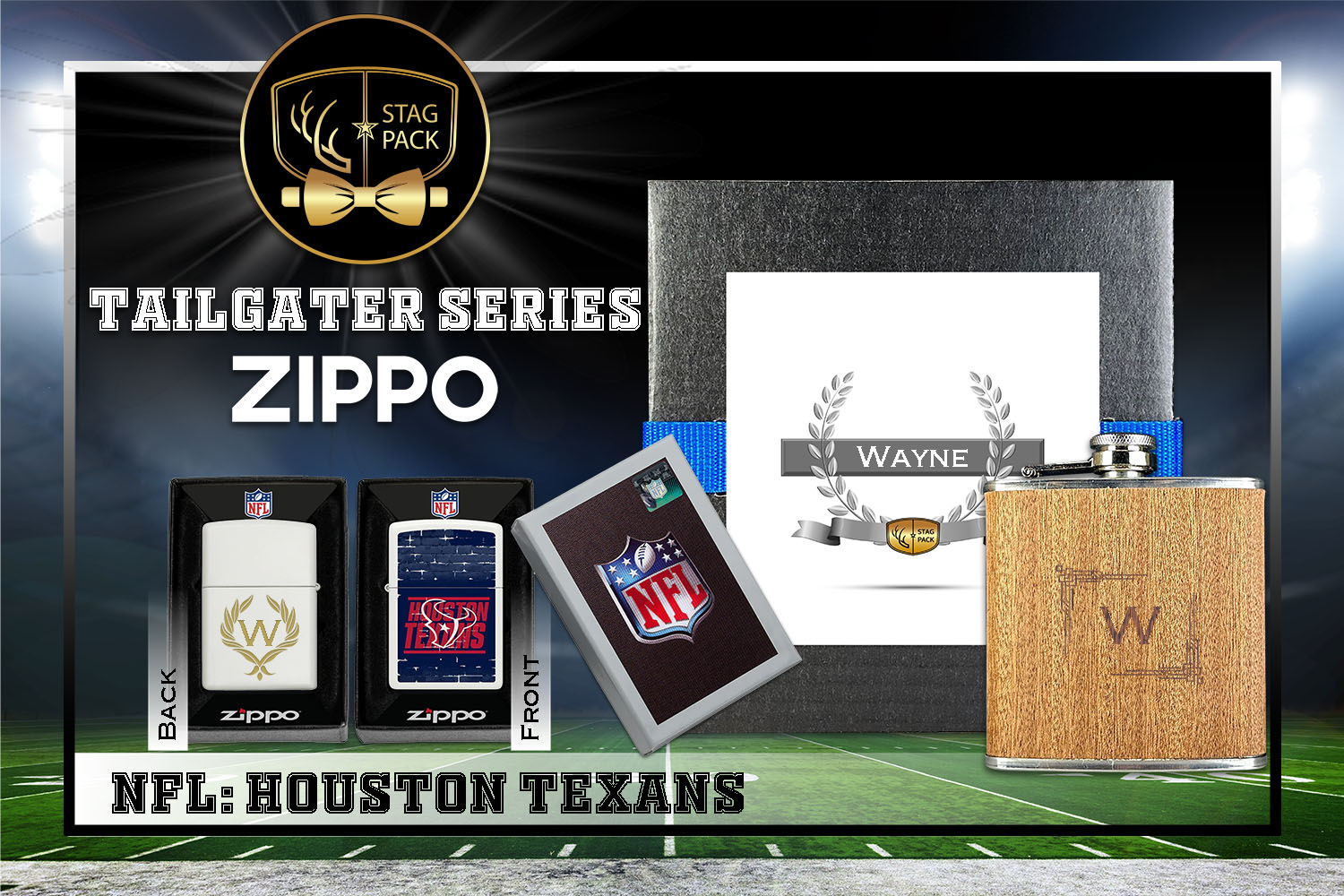 Custom Engraved Groomsmen Gift with Flask & Zippo Windproof Lighter in a Personalized Gift Box.