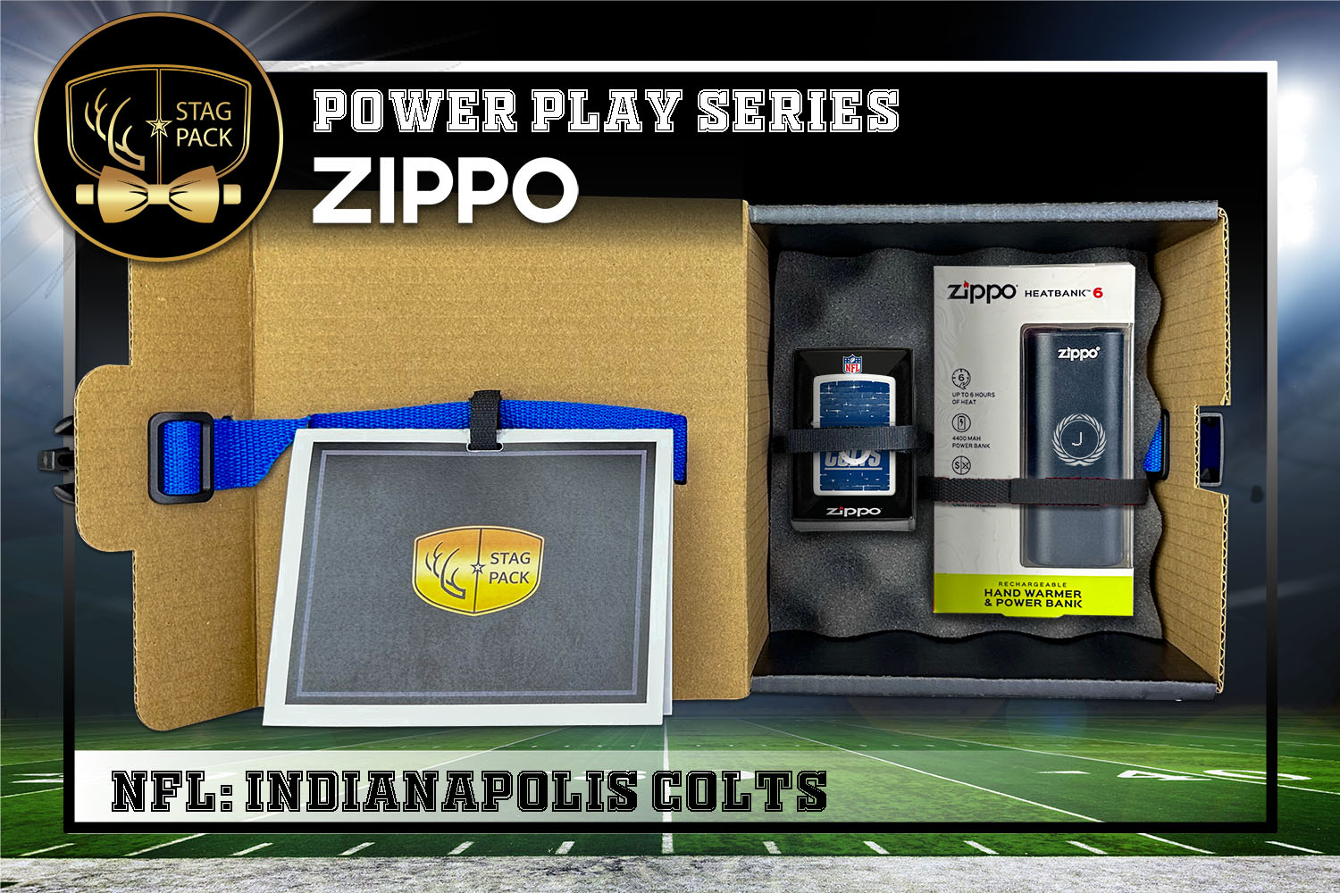 Custom Engraved Groomsmen Gift with NFL Zippo Windproof lighter & Heatbank in a Personalized Gift Box with a Message Card.