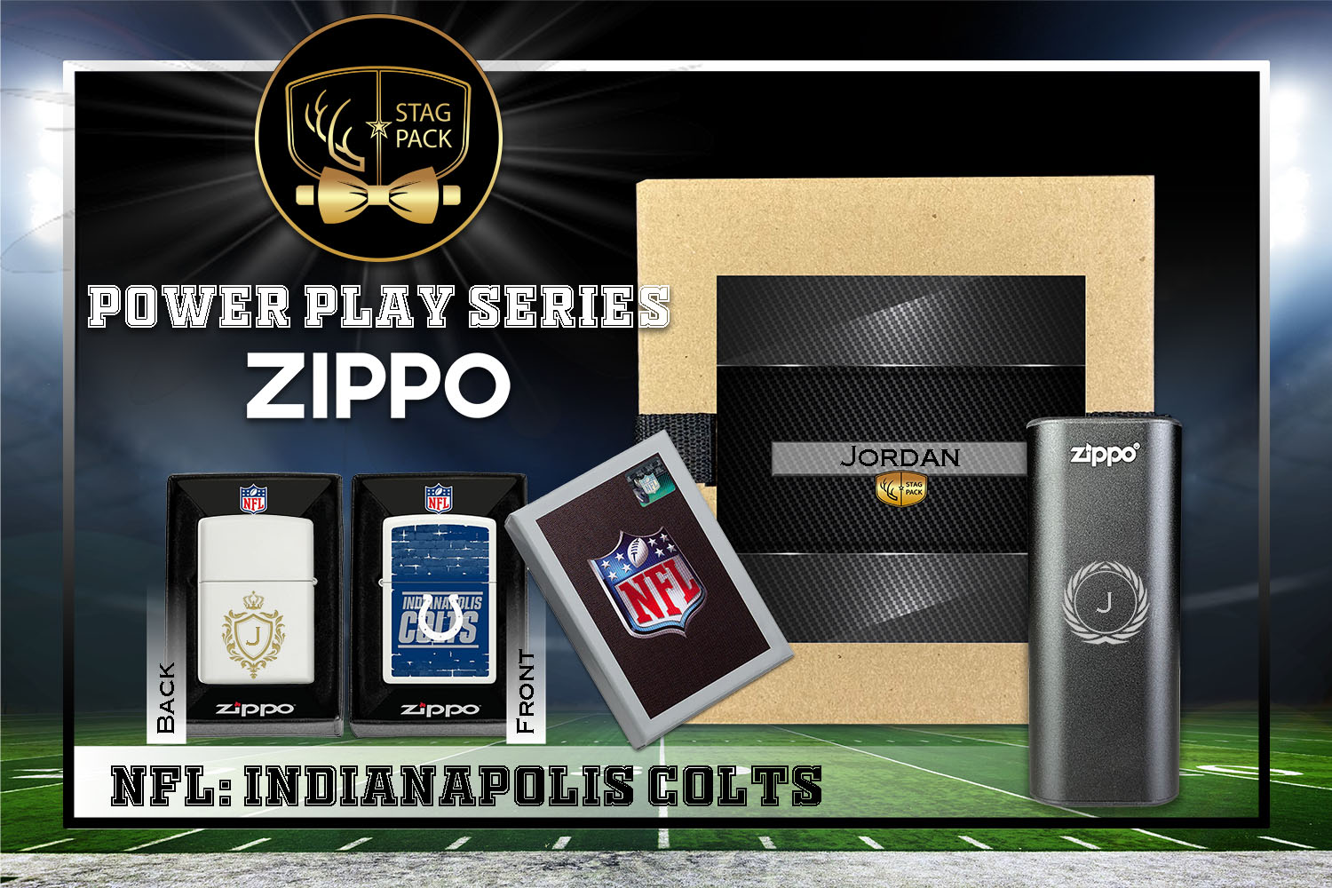 Custom Engraved Groomsmen Gift with NFL Zippo Windproof Lighter& Heatbank in a Personalized Gift Box.
