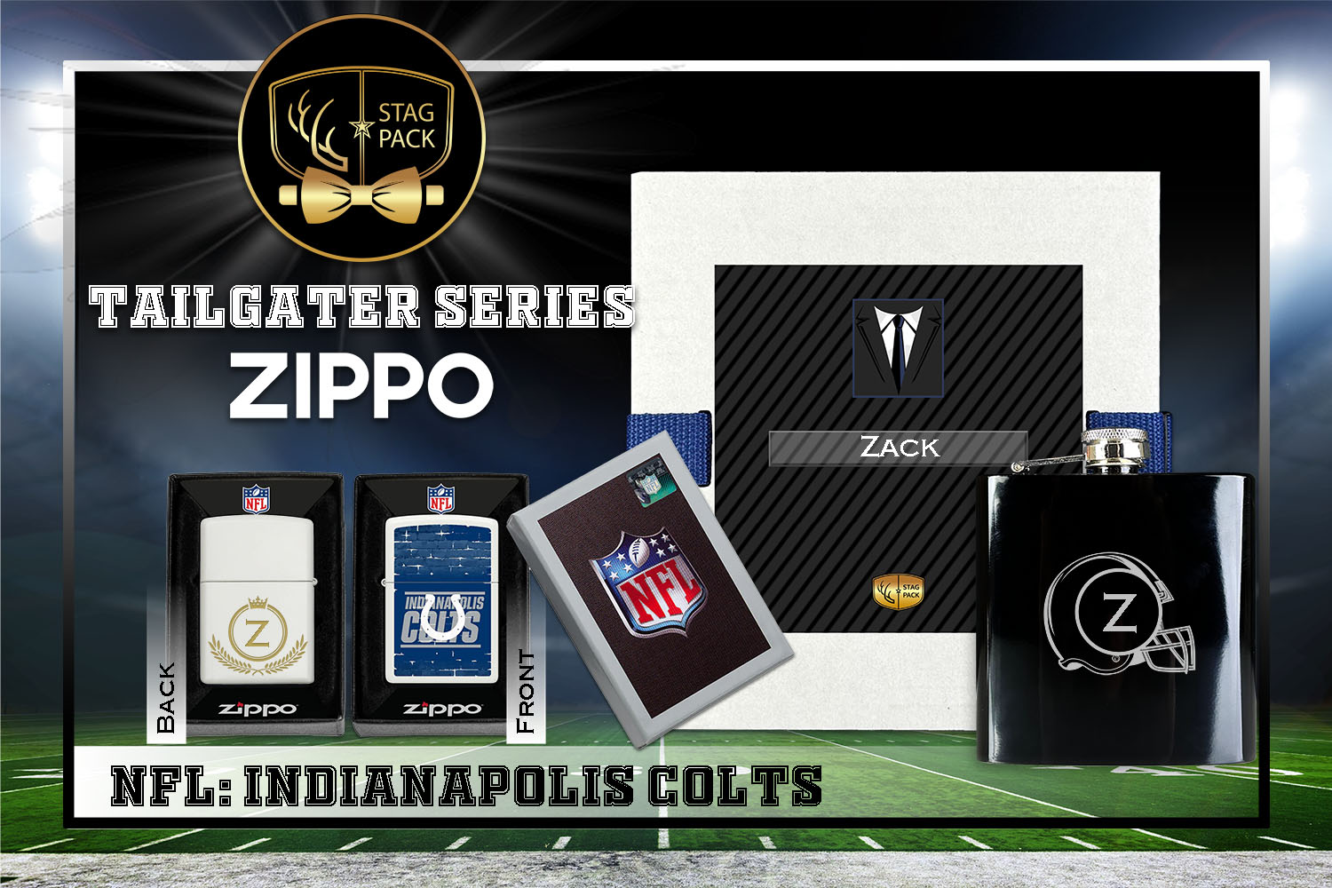 Custom Engraved Groomsmen Gift with Flask & Zippo Windproof Lighter in a Personalized Gift Box.