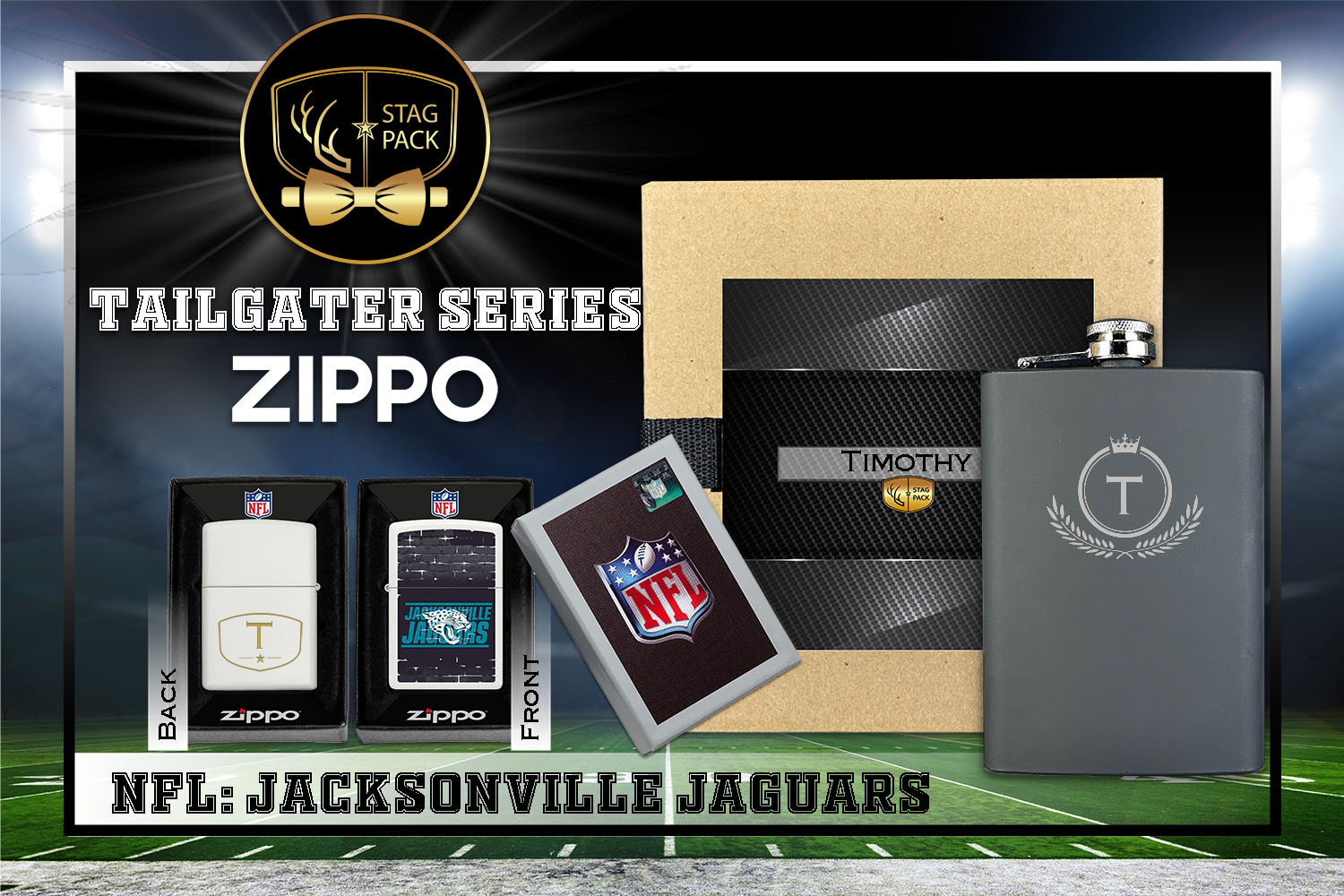 Custom Engraved Groomsmen Gift with Flask & Zippo Windproof Lighter in a Personalized Gift Box.