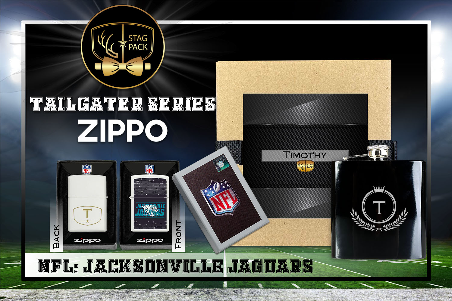 Custom Engraved Groomsmen Gift with Flask & Zippo Windproof Lighter in a Personalized Gift Box.