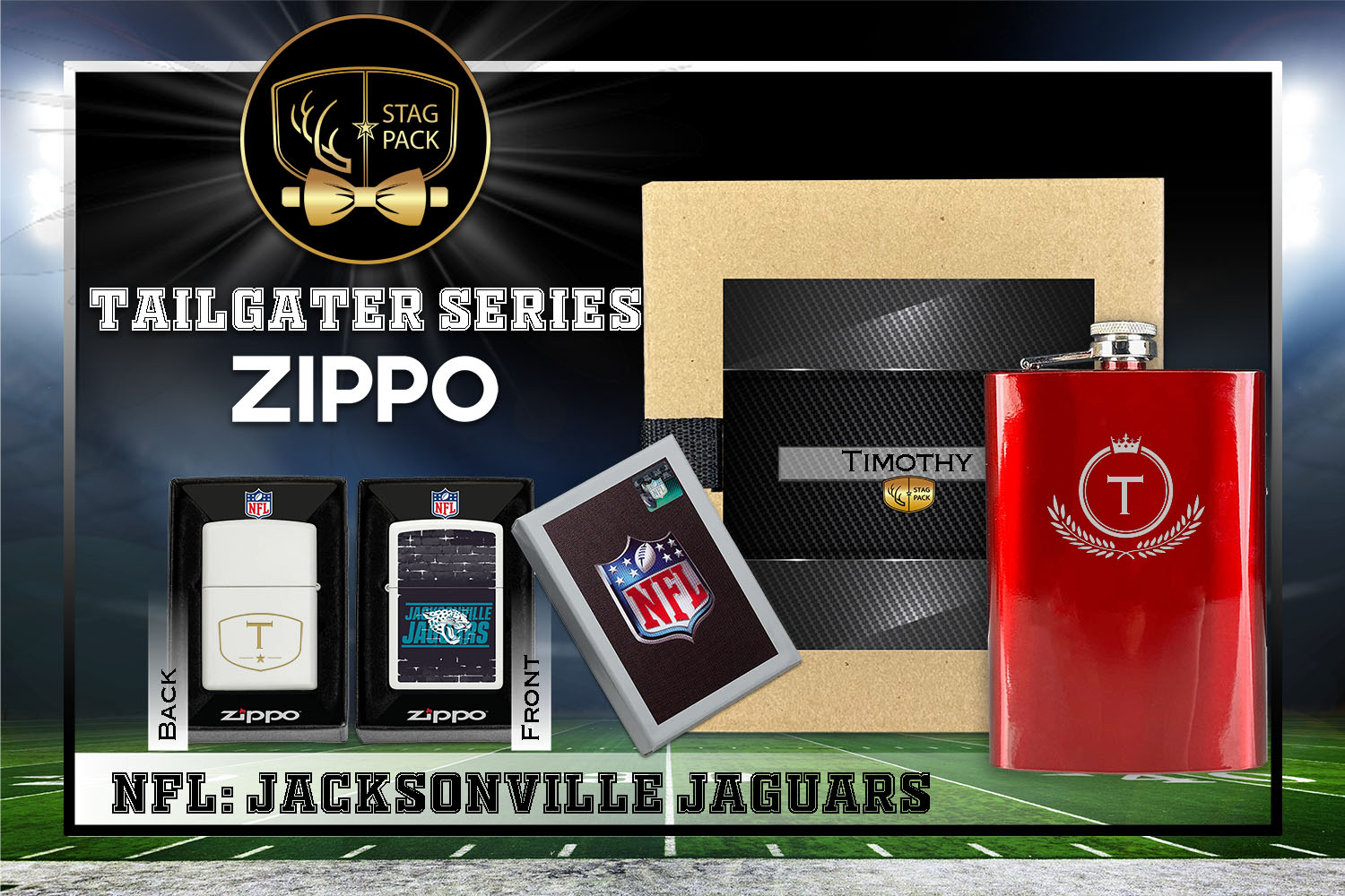 Custom Engraved Groomsmen Gift with Flask & Zippo Windproof Lighter in a Personalized Gift Box.