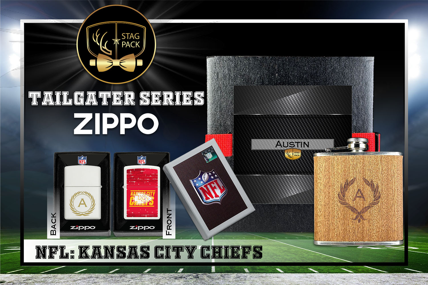 Custom Engraved Groomsmen Gift with Flask & Zippo Windproof Lighter in a Personalized Gift Box.