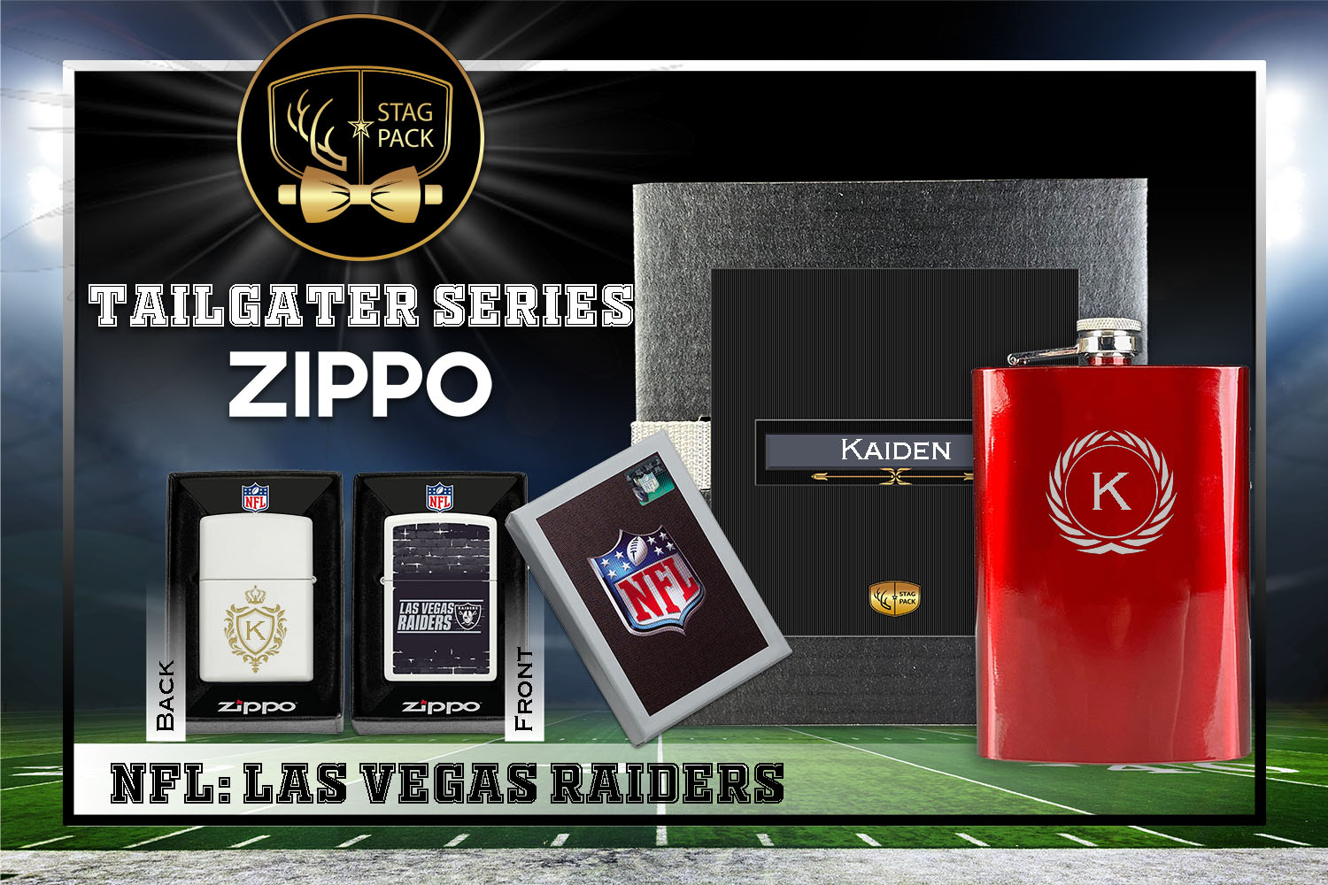 Custom Engraved Groomsmen Gift with Flask & Zippo Windproof Lighter in a Personalized Gift Box.
